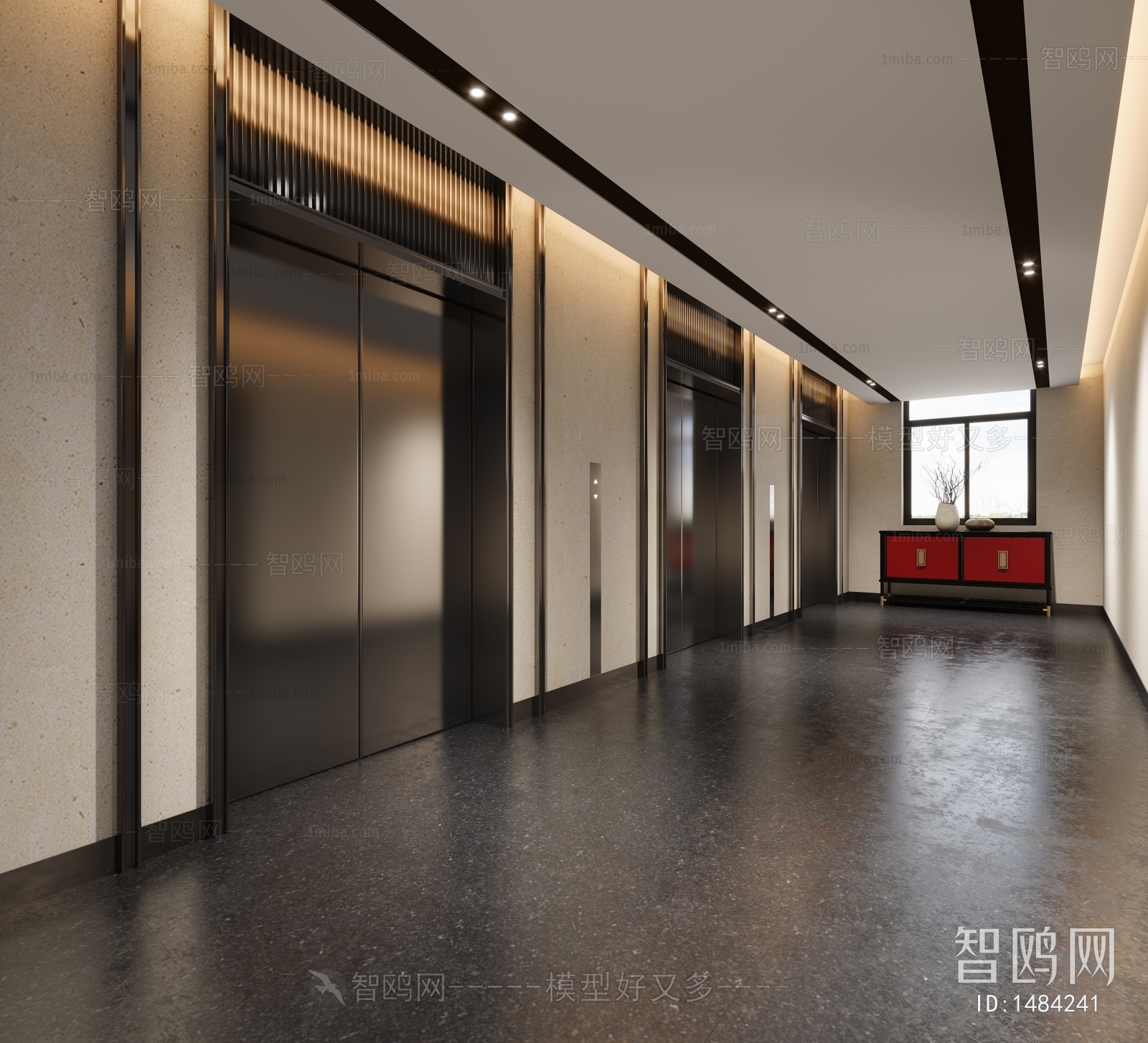 New Chinese Style Office Elevator Hall