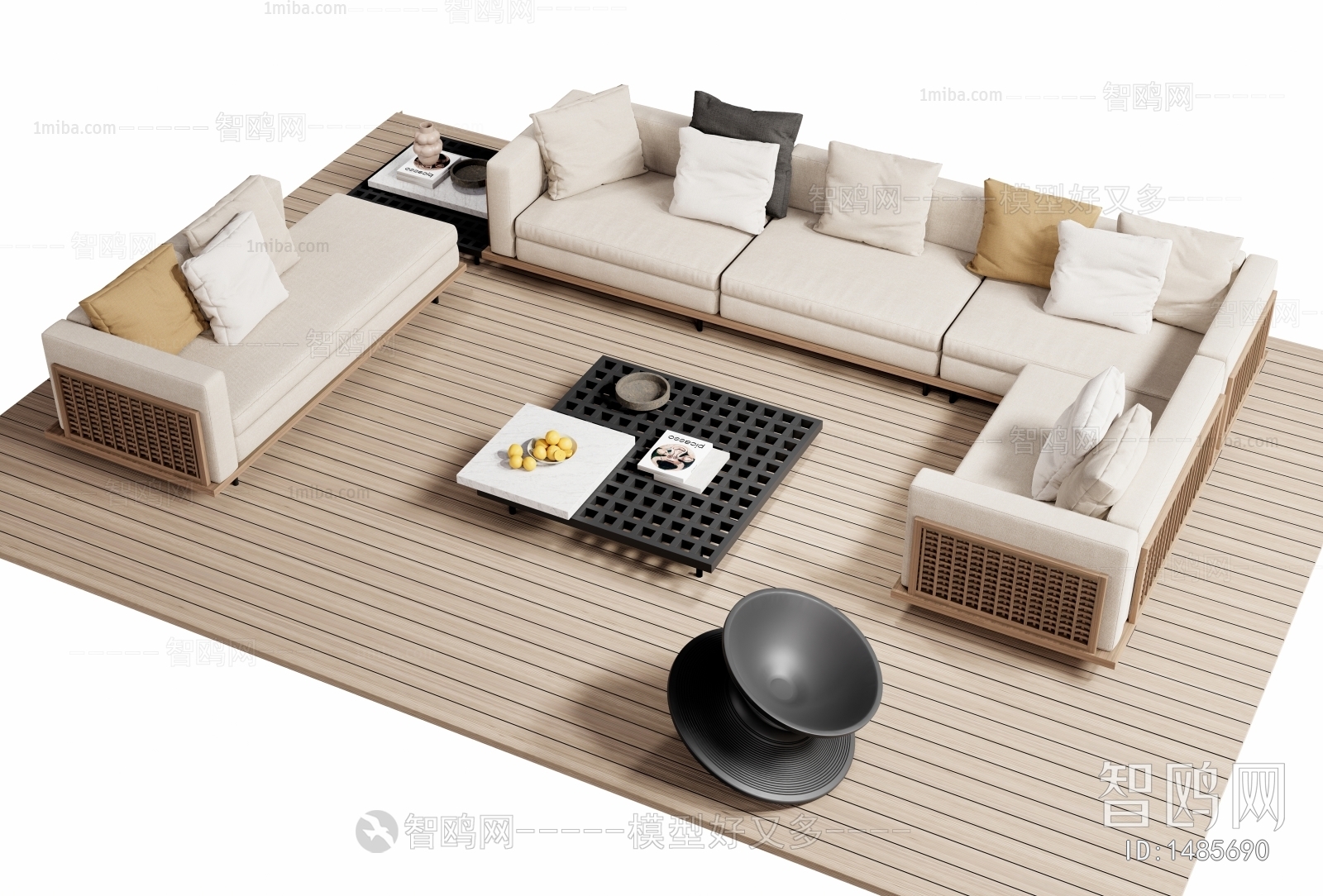 Minotti现代户外沙发茶几组合3D模型下载