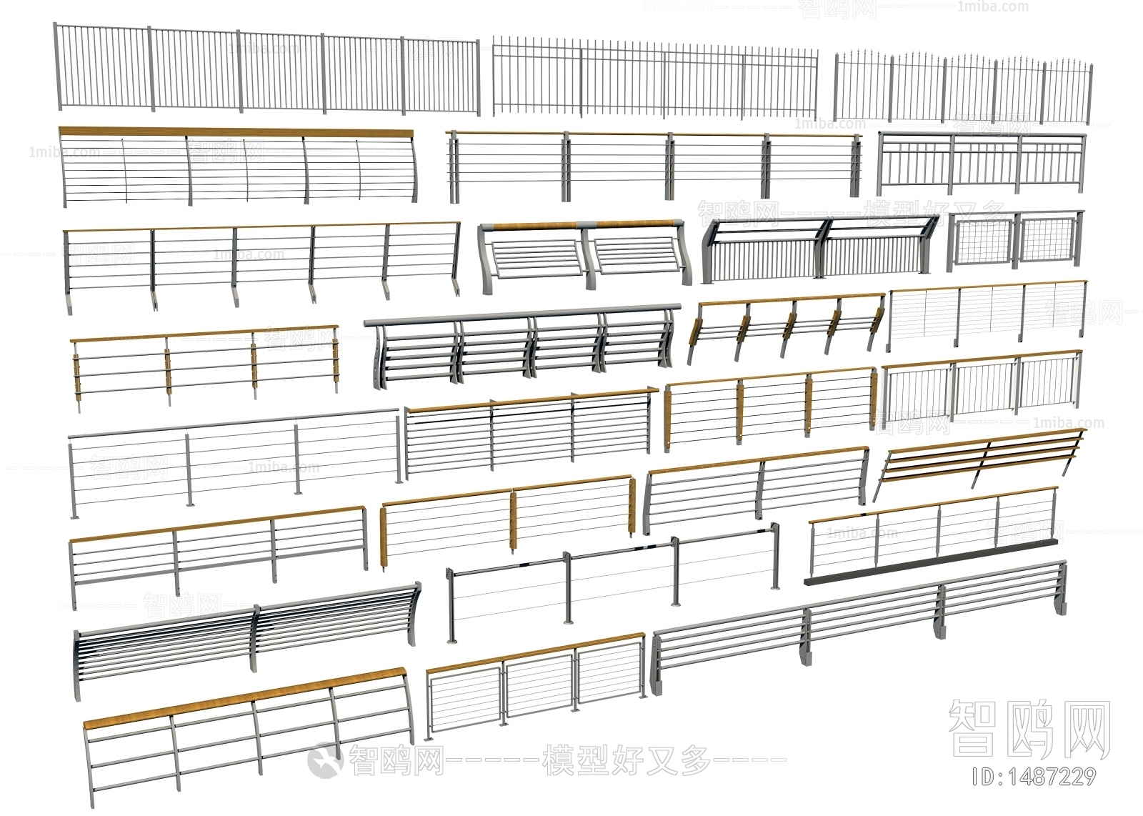 现代栏杆护栏组合