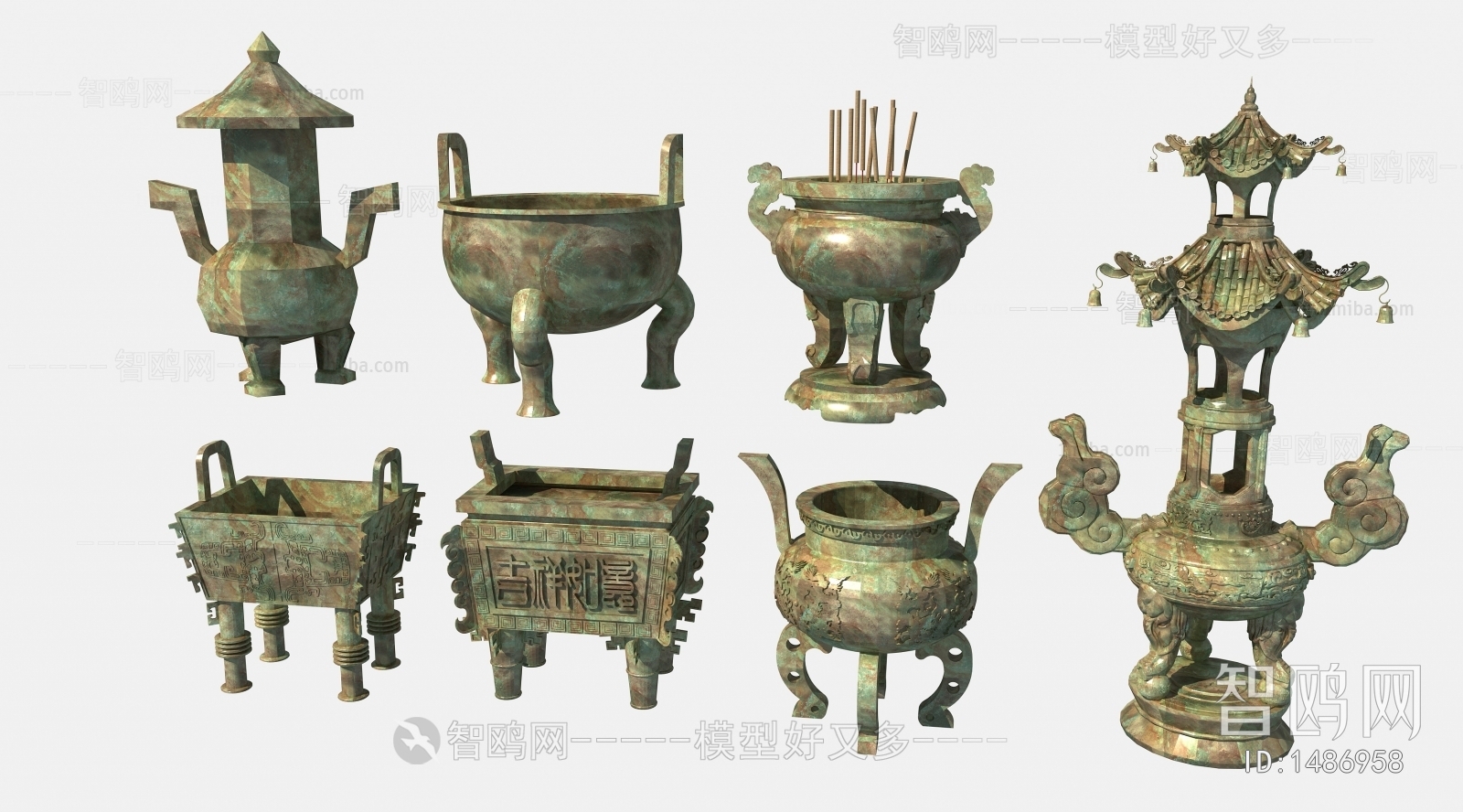 中式祭祀青铜鼎，佛龛