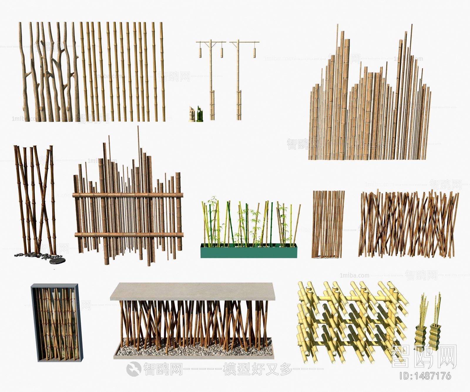 新中式竹子隔断3D模型下载