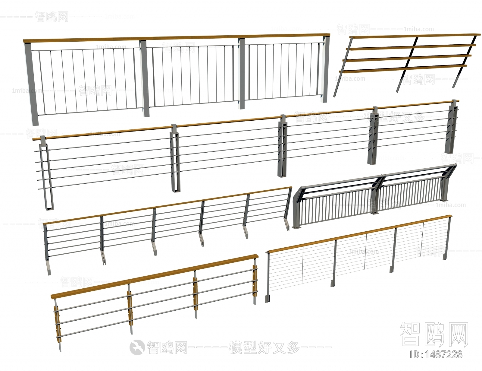 现代栏杆护栏组合