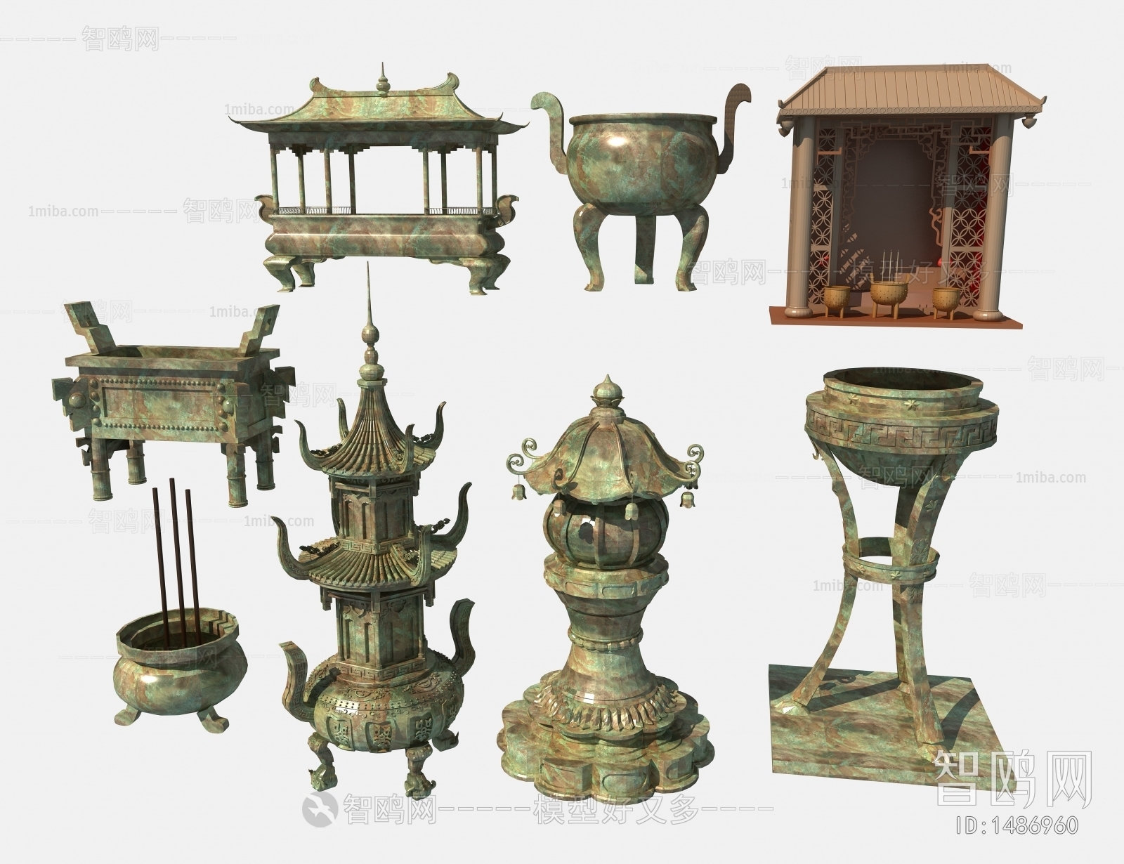 中式祭祀青铜鼎，佛龛