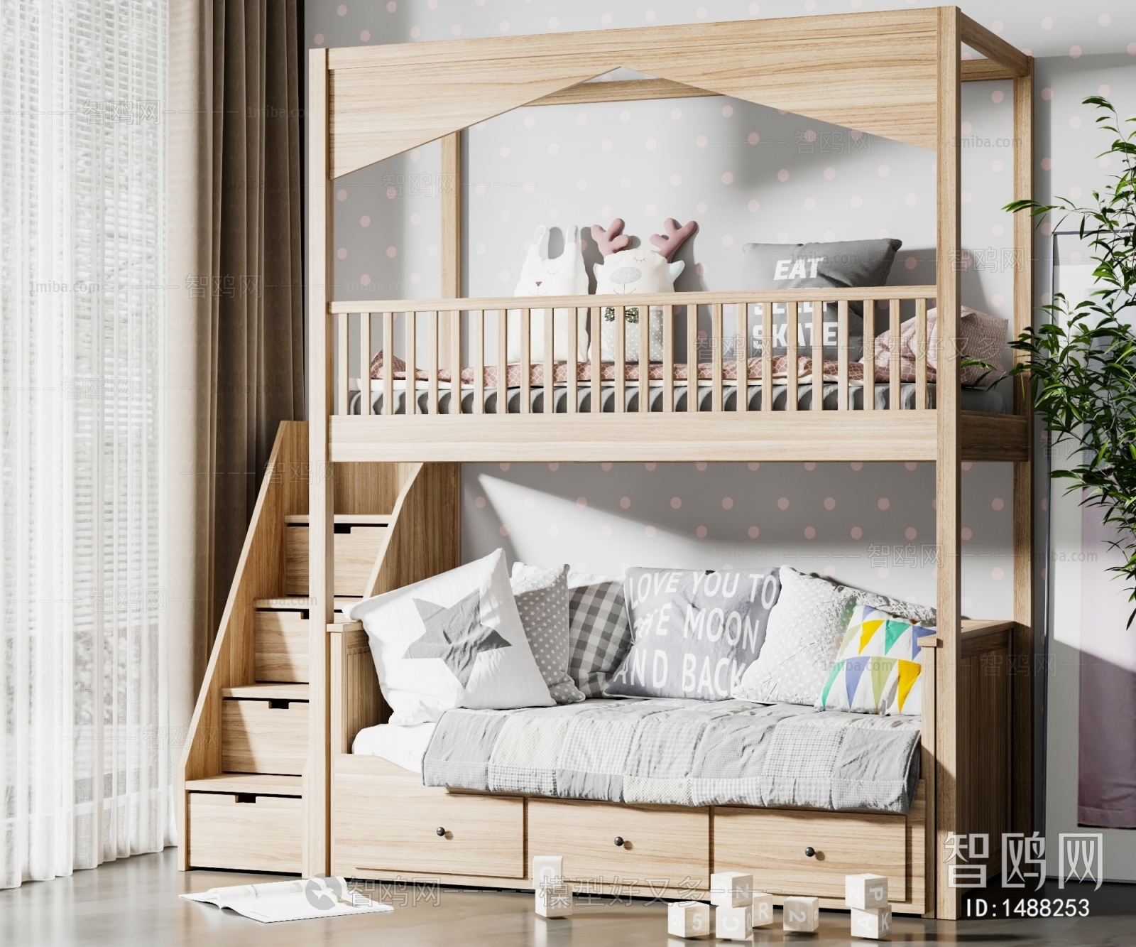 男生卧室双层儿童床装修效果图片大全_别墅设计图