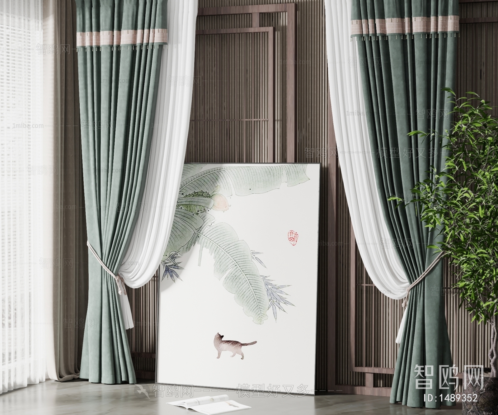 新中式窗帘挂画