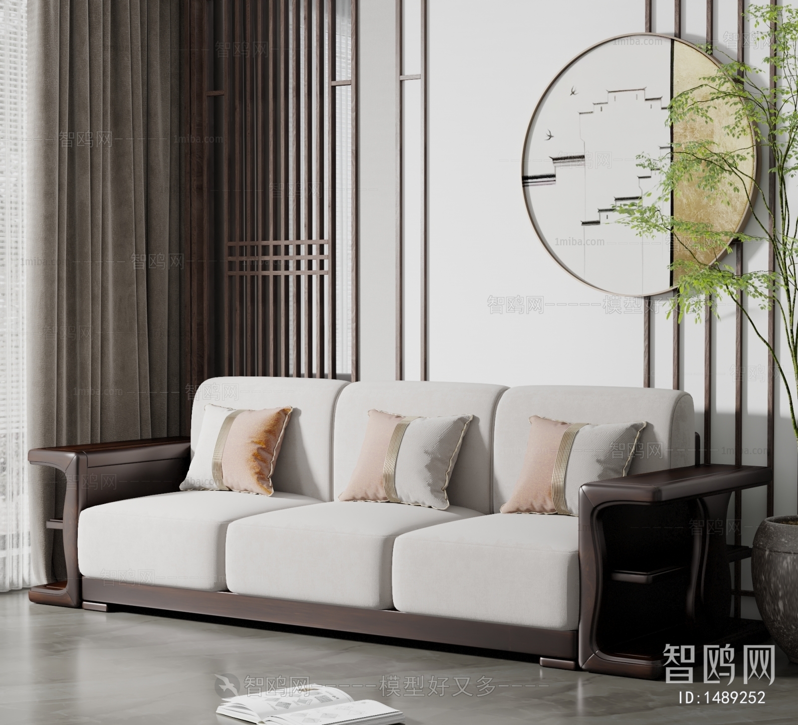 New Chinese Style Three-seat Sofa