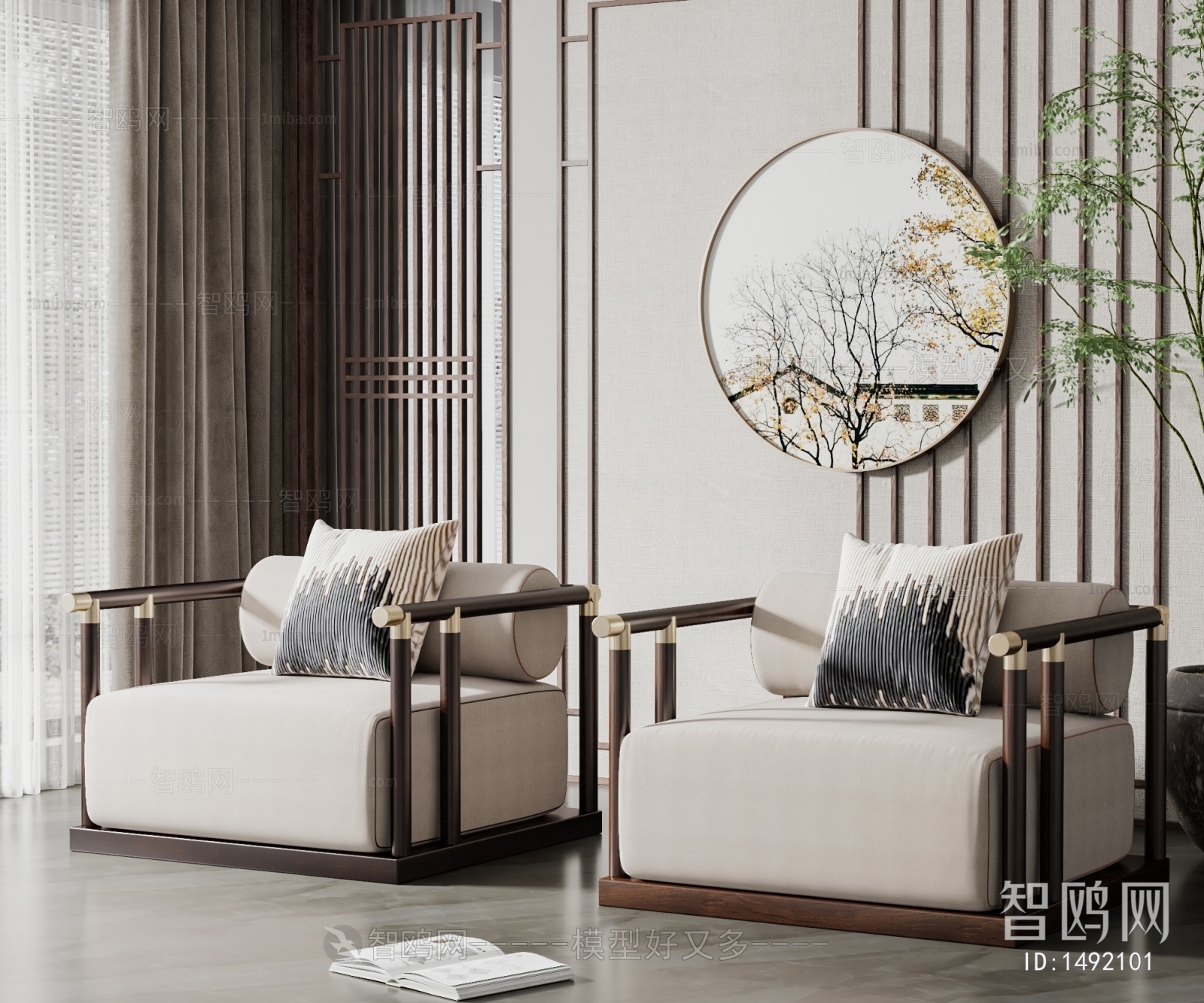 New Chinese Style Single Sofa