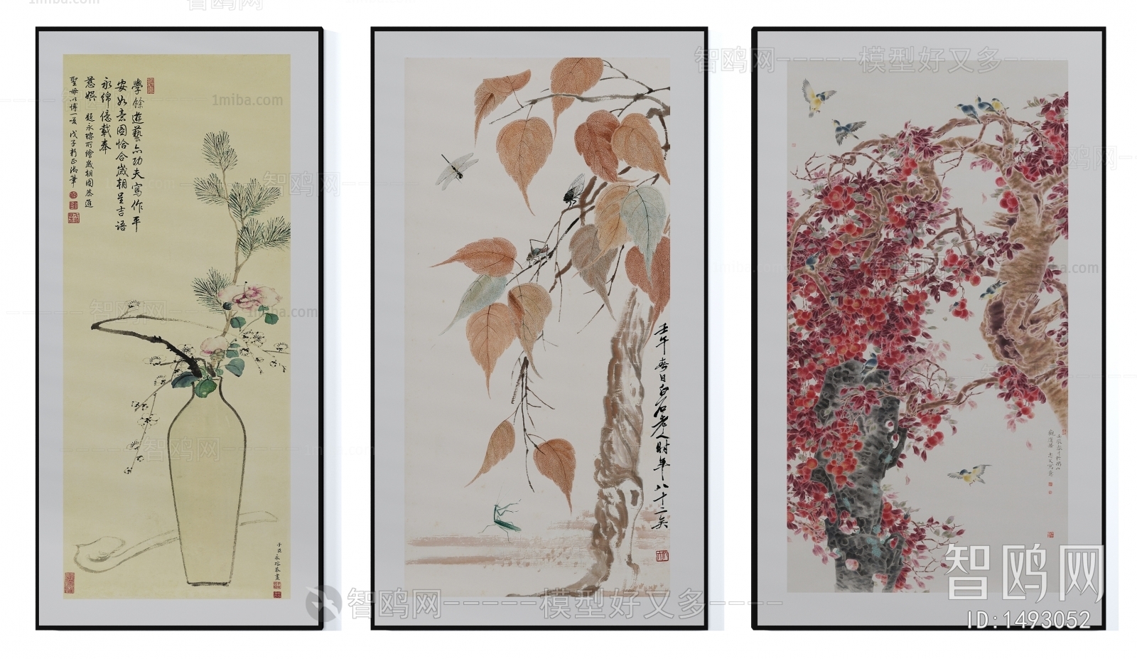 中式禅意植物花鸟图案挂画