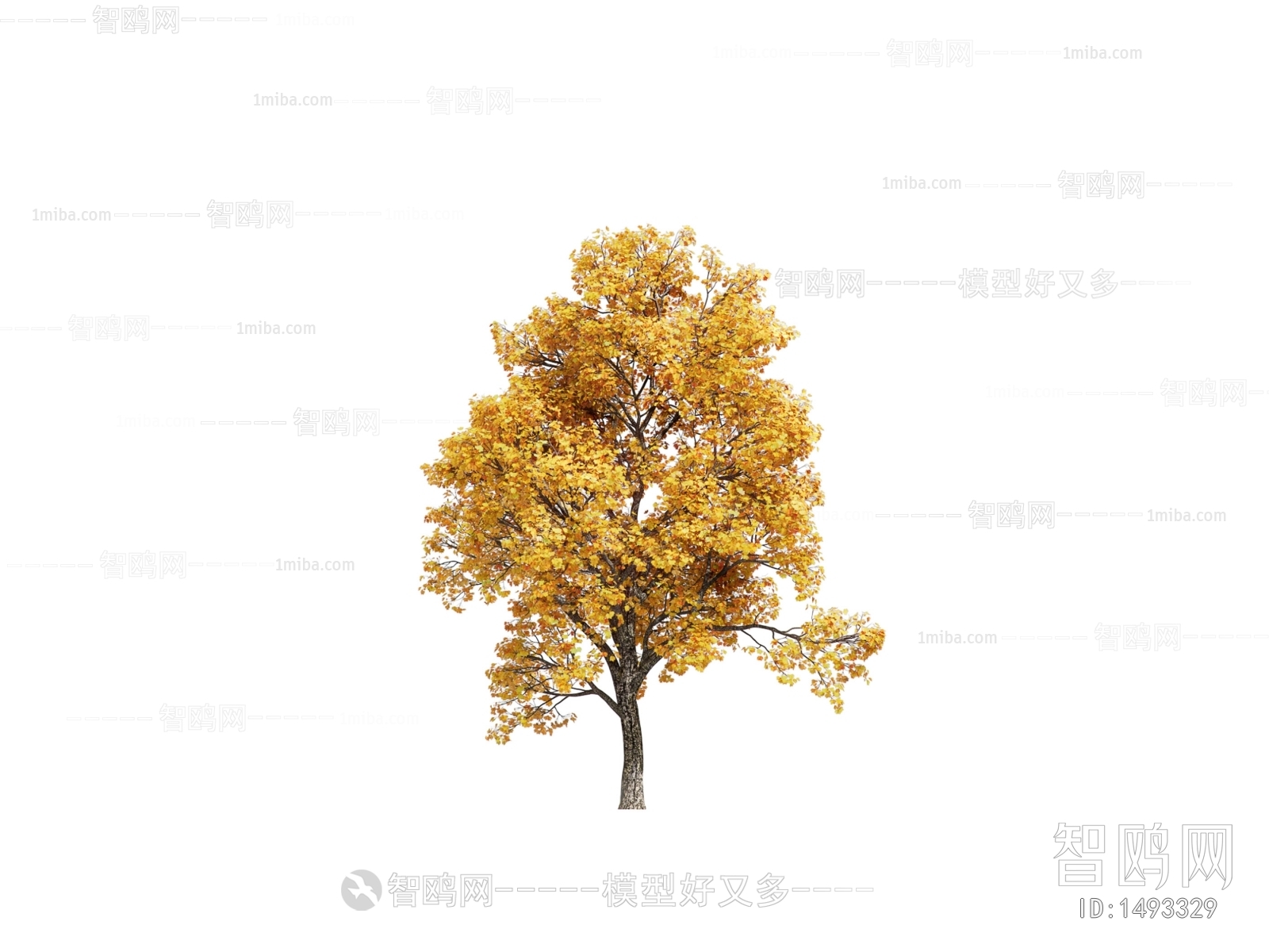 现代秋天树3D模型下载
