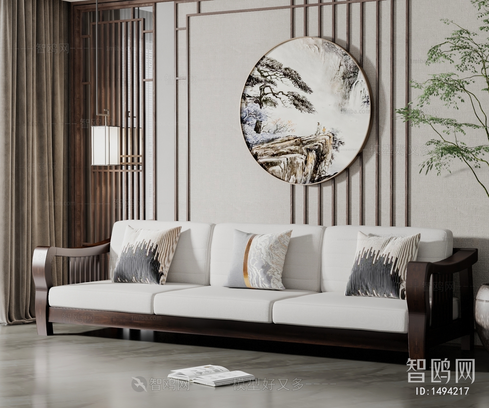 New Chinese Style Three-seat Sofa