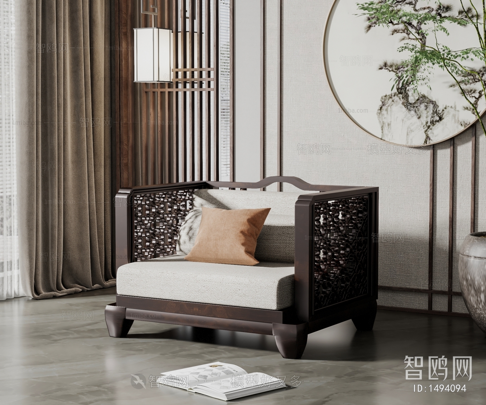 New Chinese Style Single Sofa