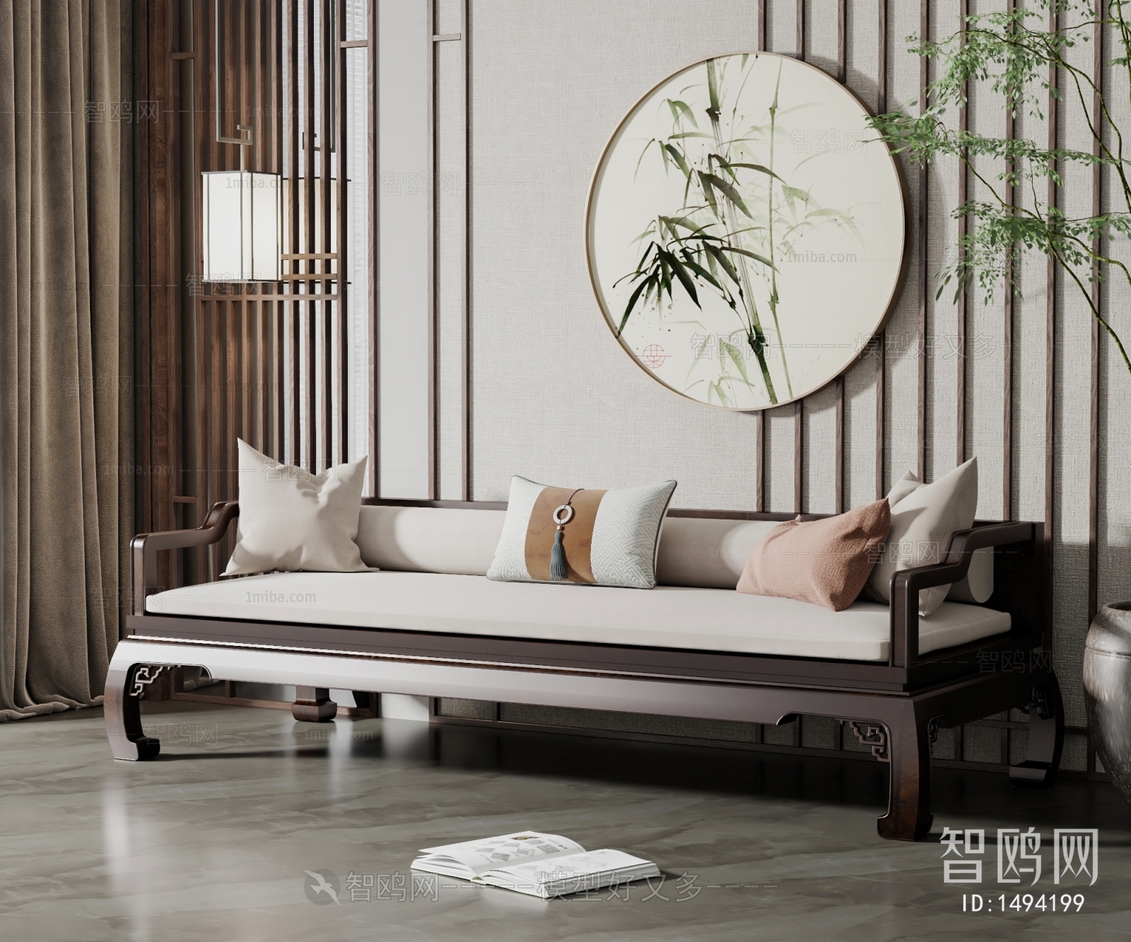 New Chinese Style Three-seat Sofa