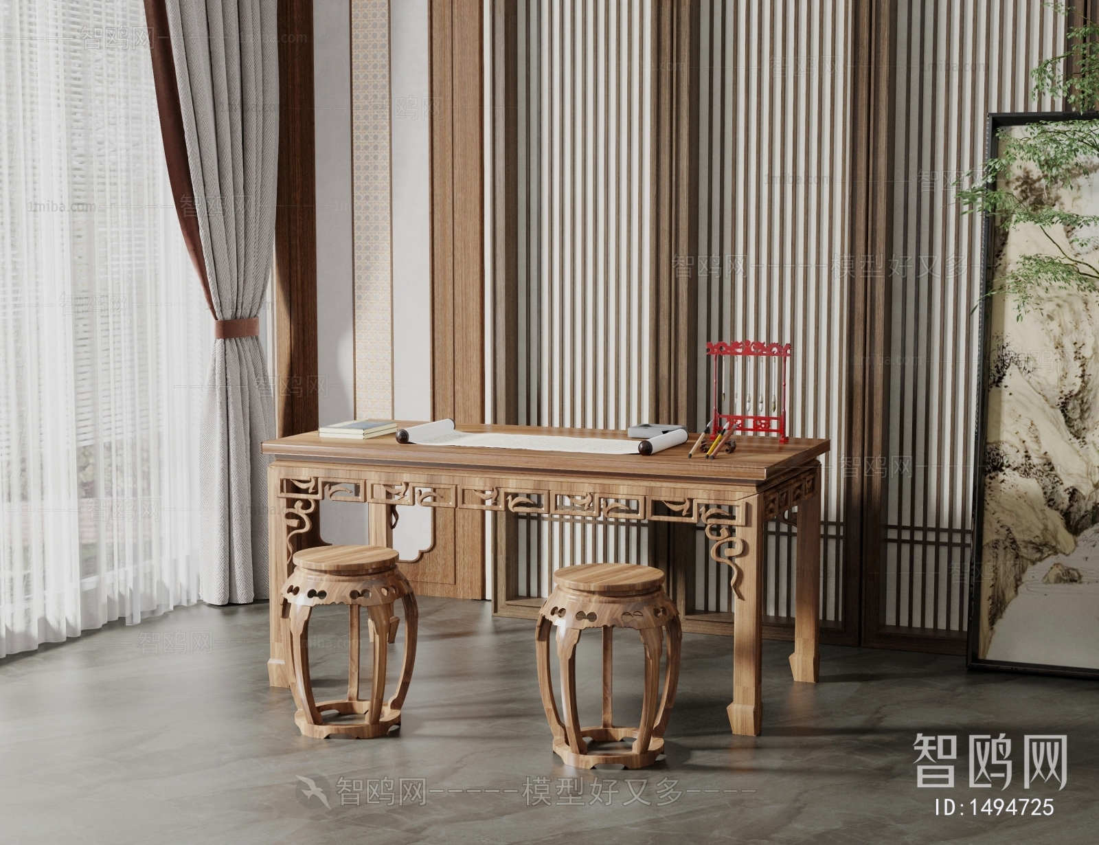 中式书法桌椅