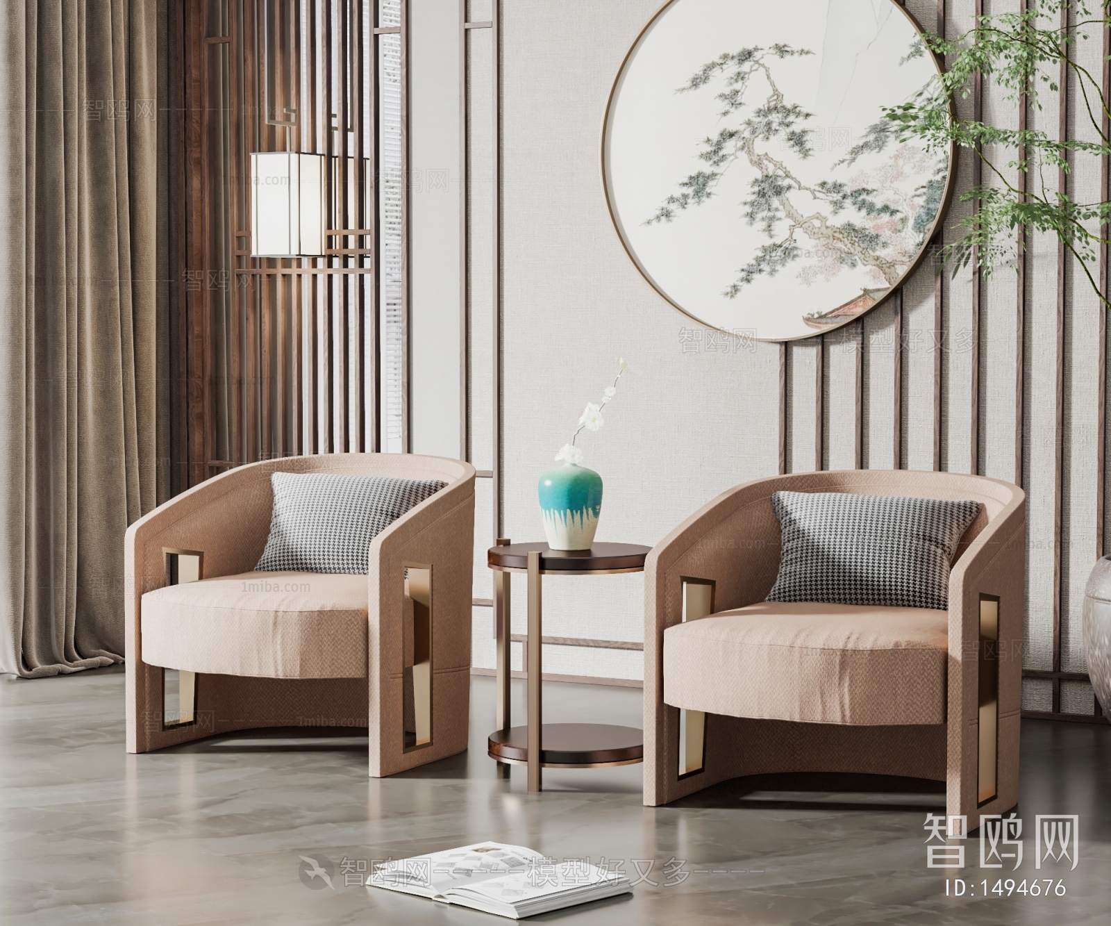 New Chinese Style Single Sofa