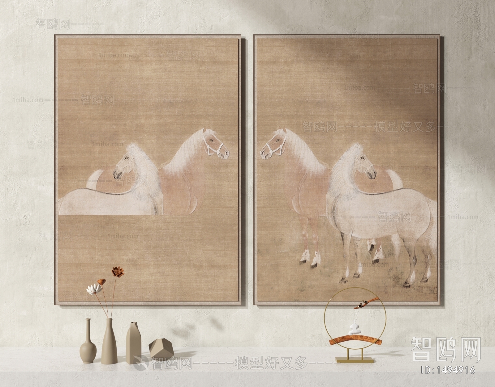 新中式动物马图案挂画