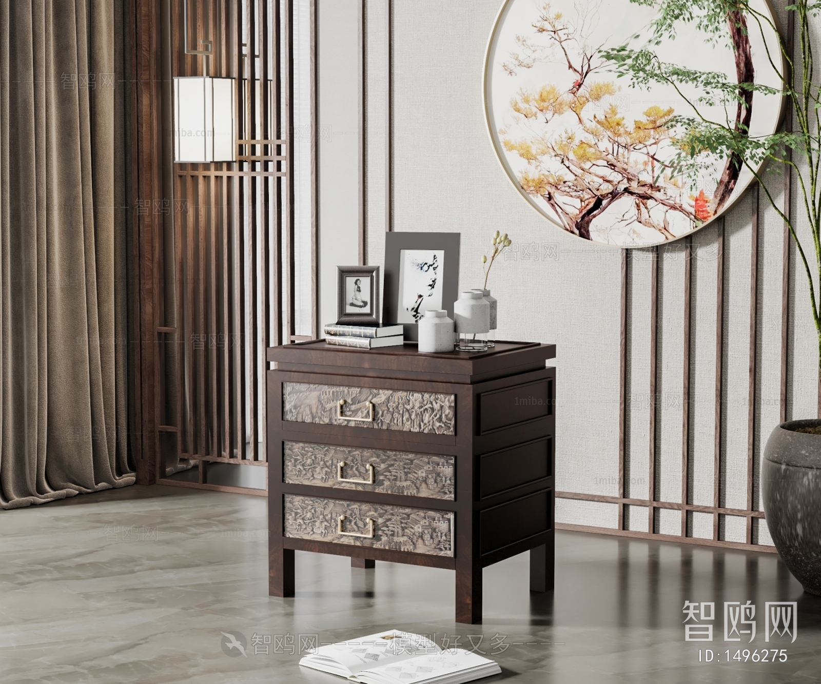 New Chinese Style Bedside Cupboard