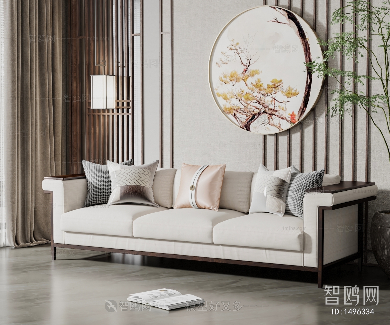 New Chinese Style Three-seat Sofa