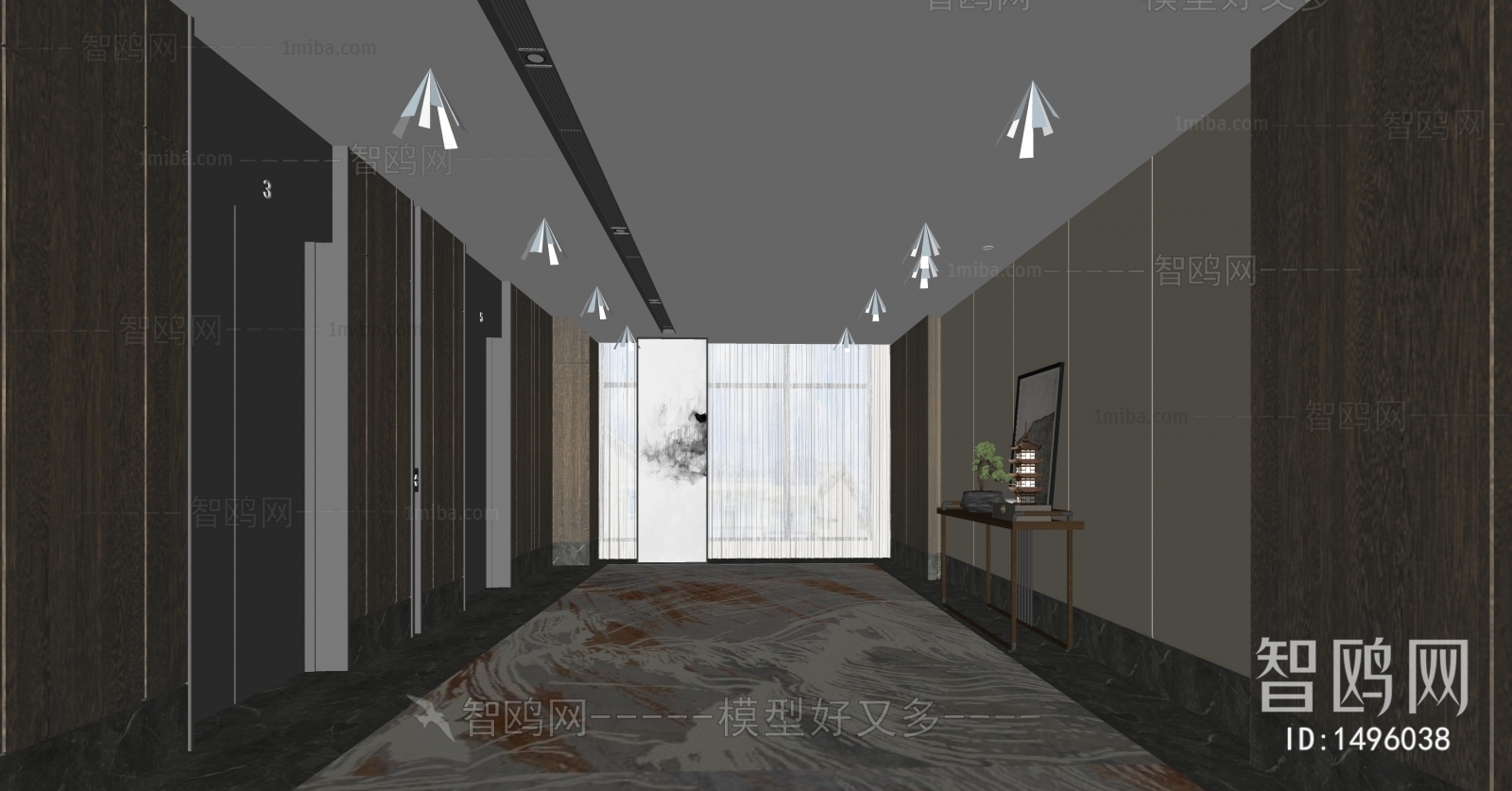 现代新中式酒店电梯厅