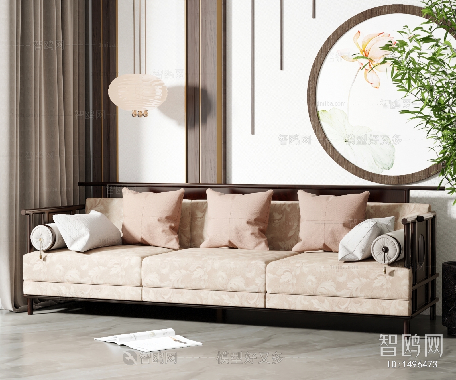 New Chinese Style Three-seat Sofa