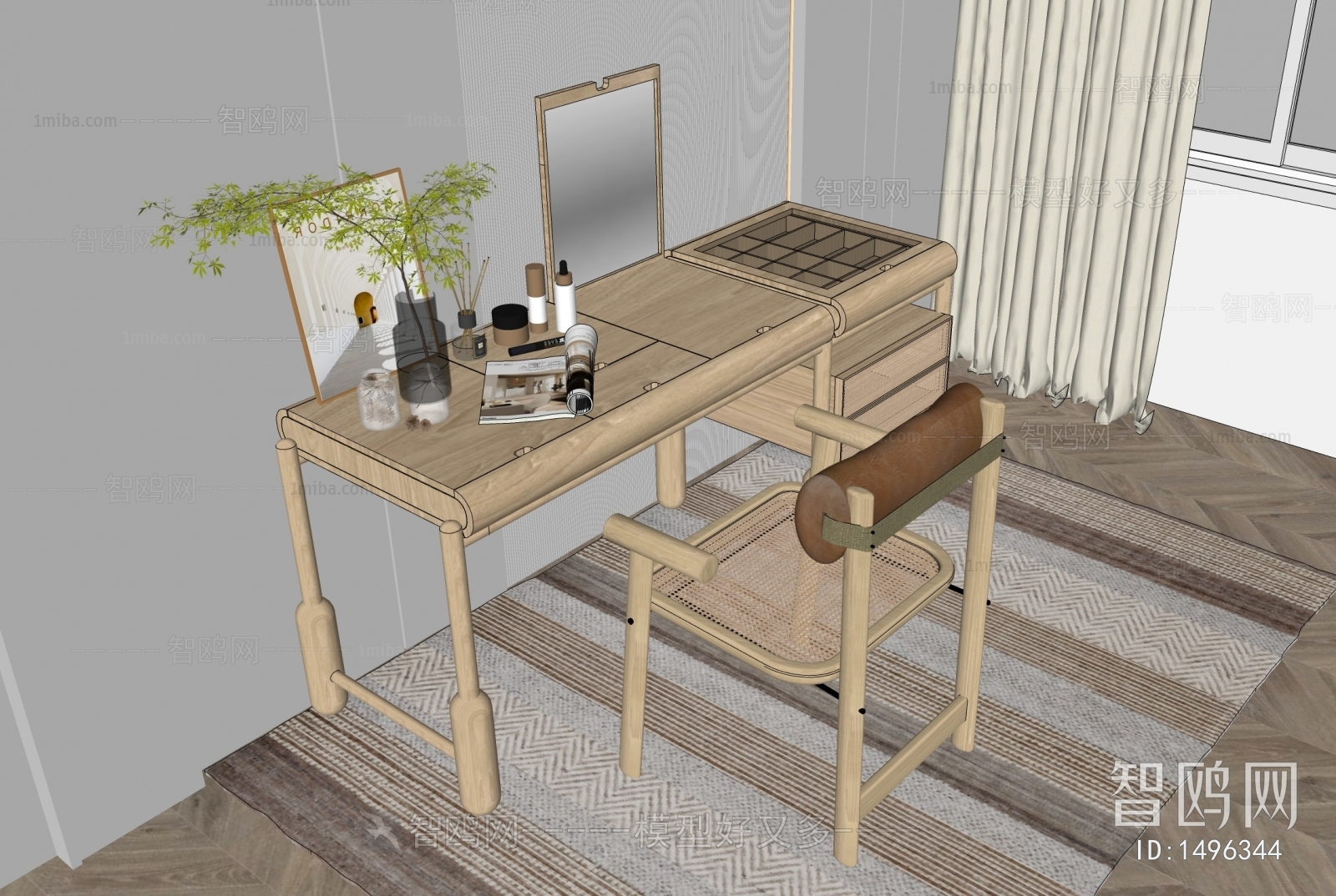 现代实木梳妆桌椅