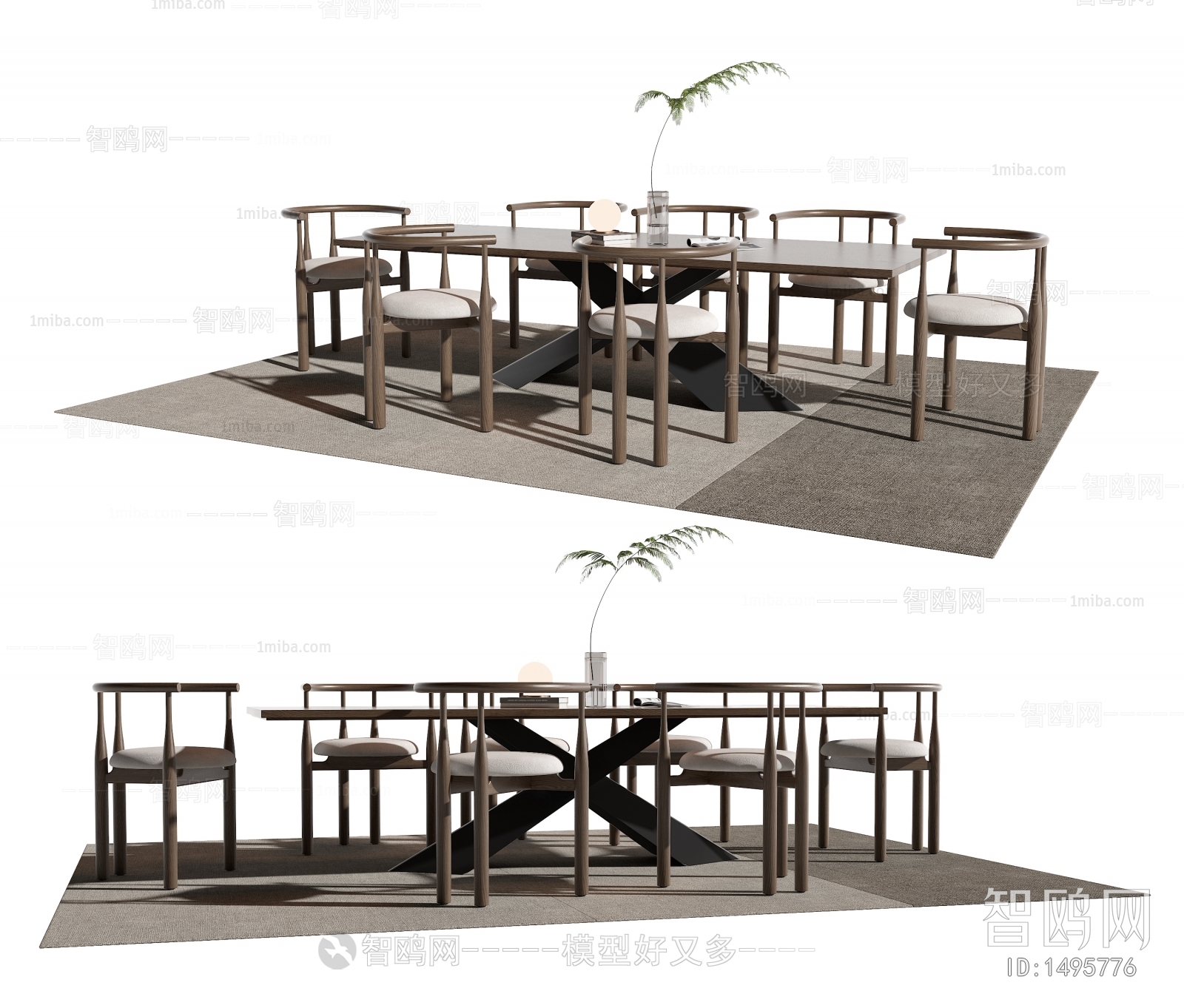 新中式长方形餐桌椅