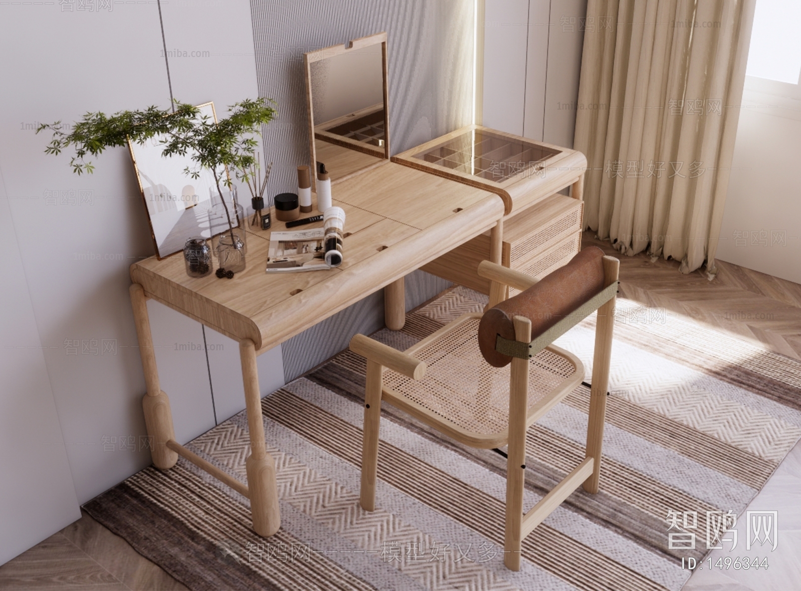 现代实木梳妆桌椅