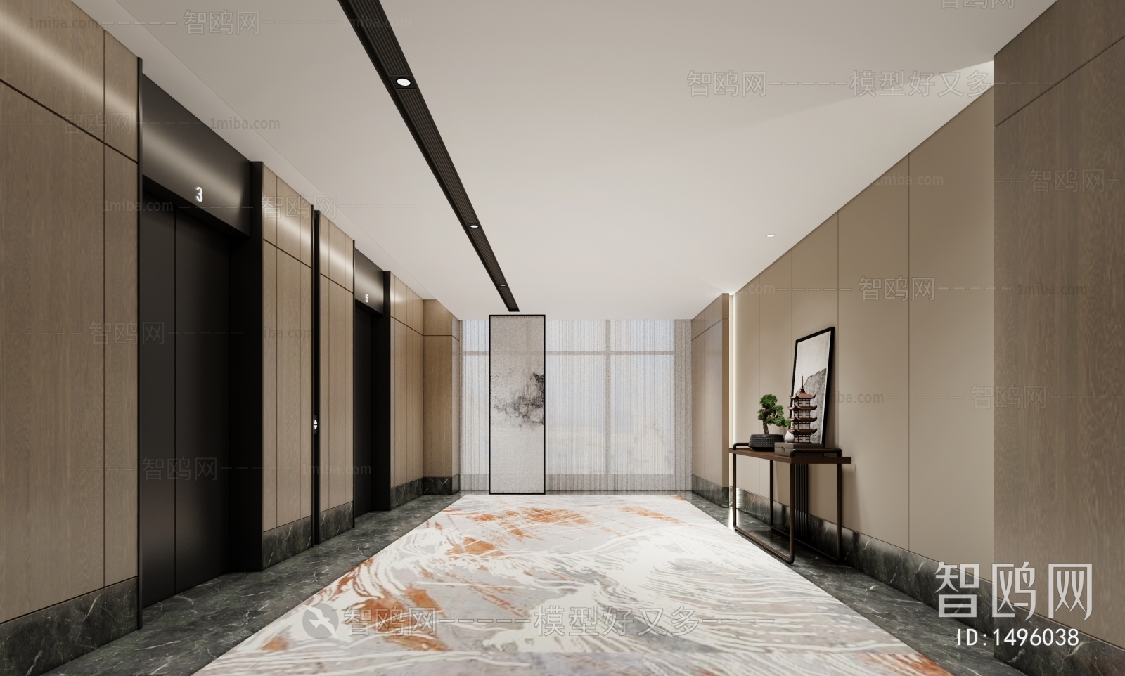 现代新中式酒店电梯厅