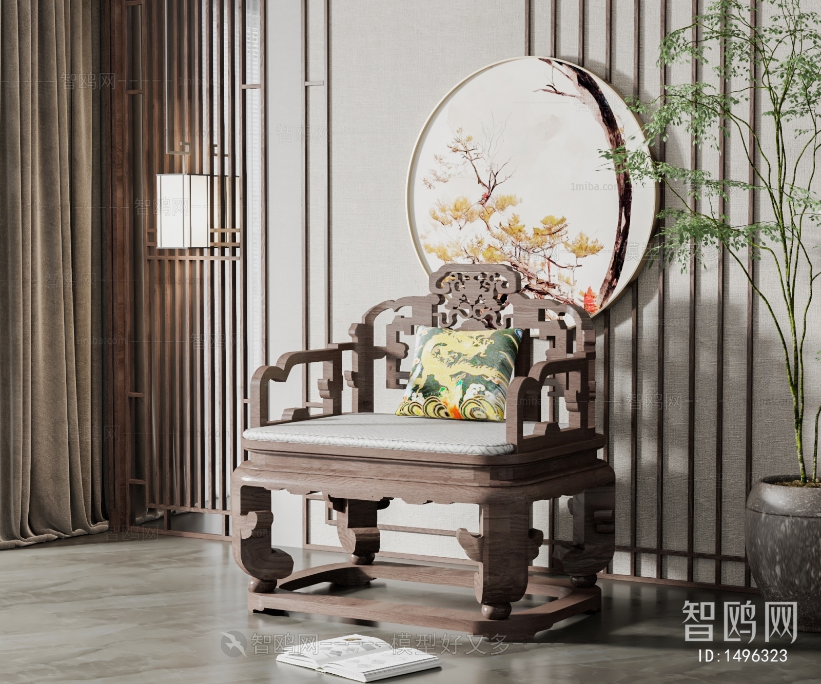 中式雕花单人沙发