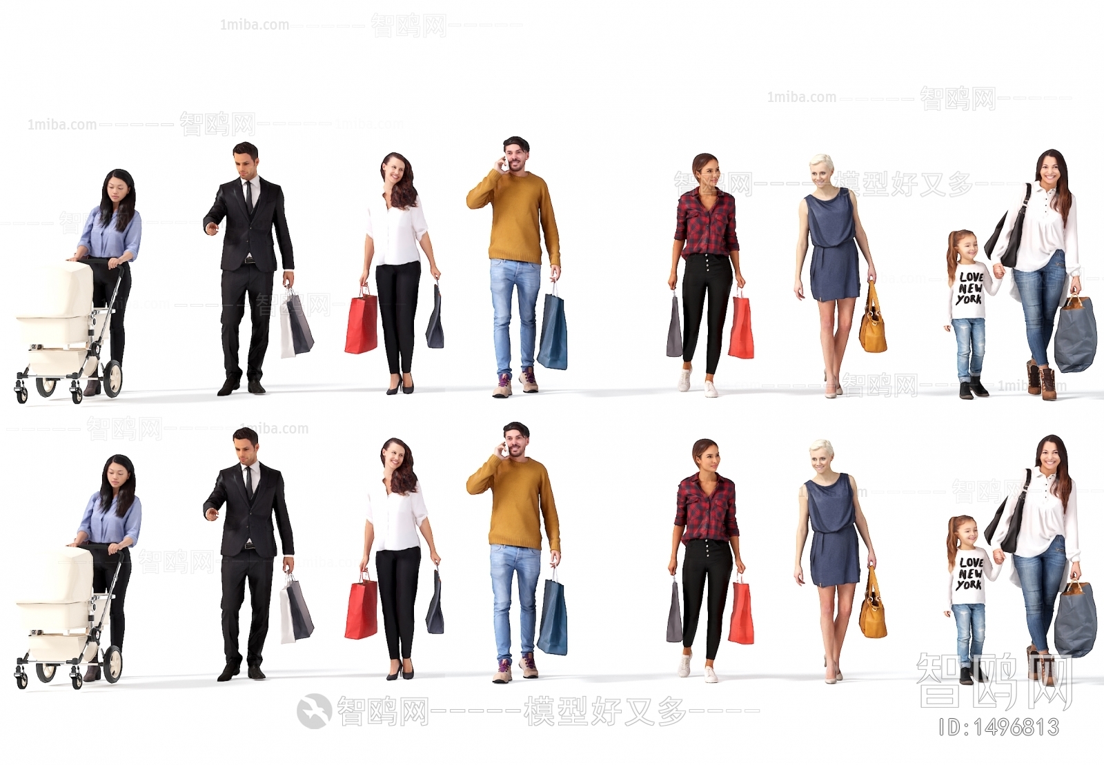 现代时尚购物人物男人女人3D模型下载