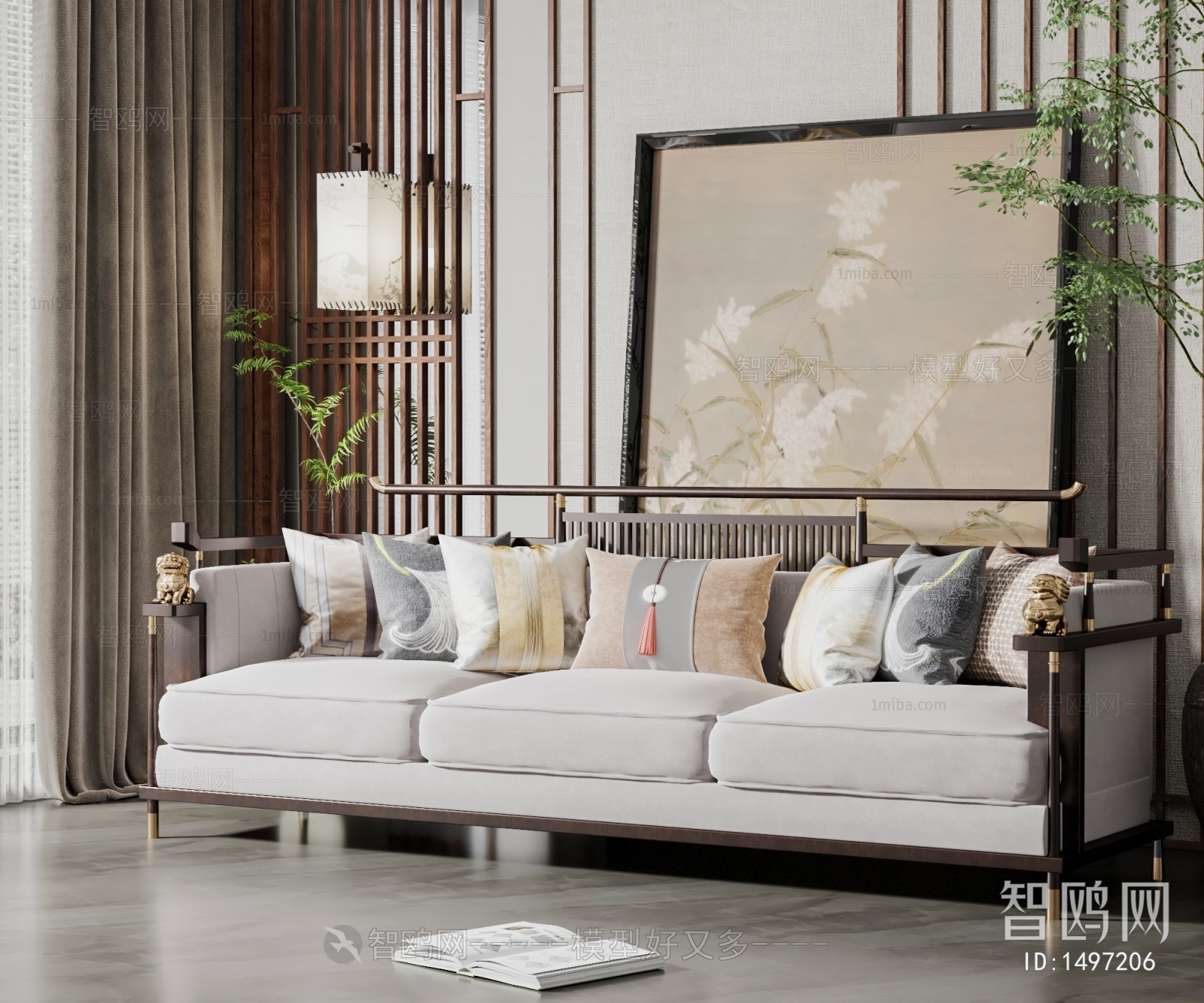 New Chinese Style Three-seat Sofa