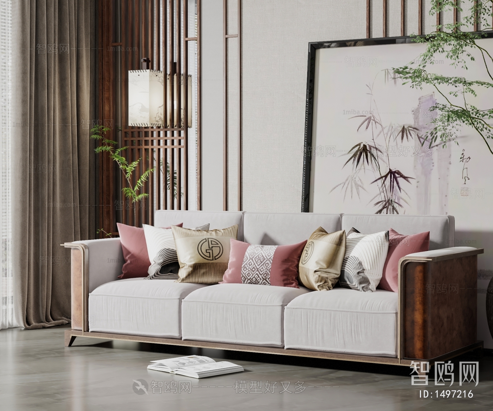 New Chinese Style Three-seat Sofa