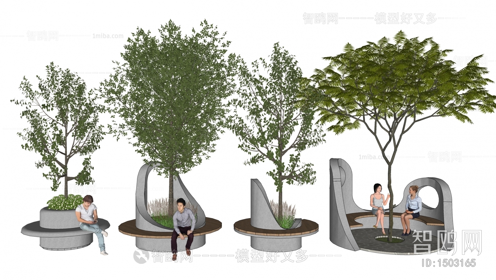 现代景观树，异形池座椅坐凳