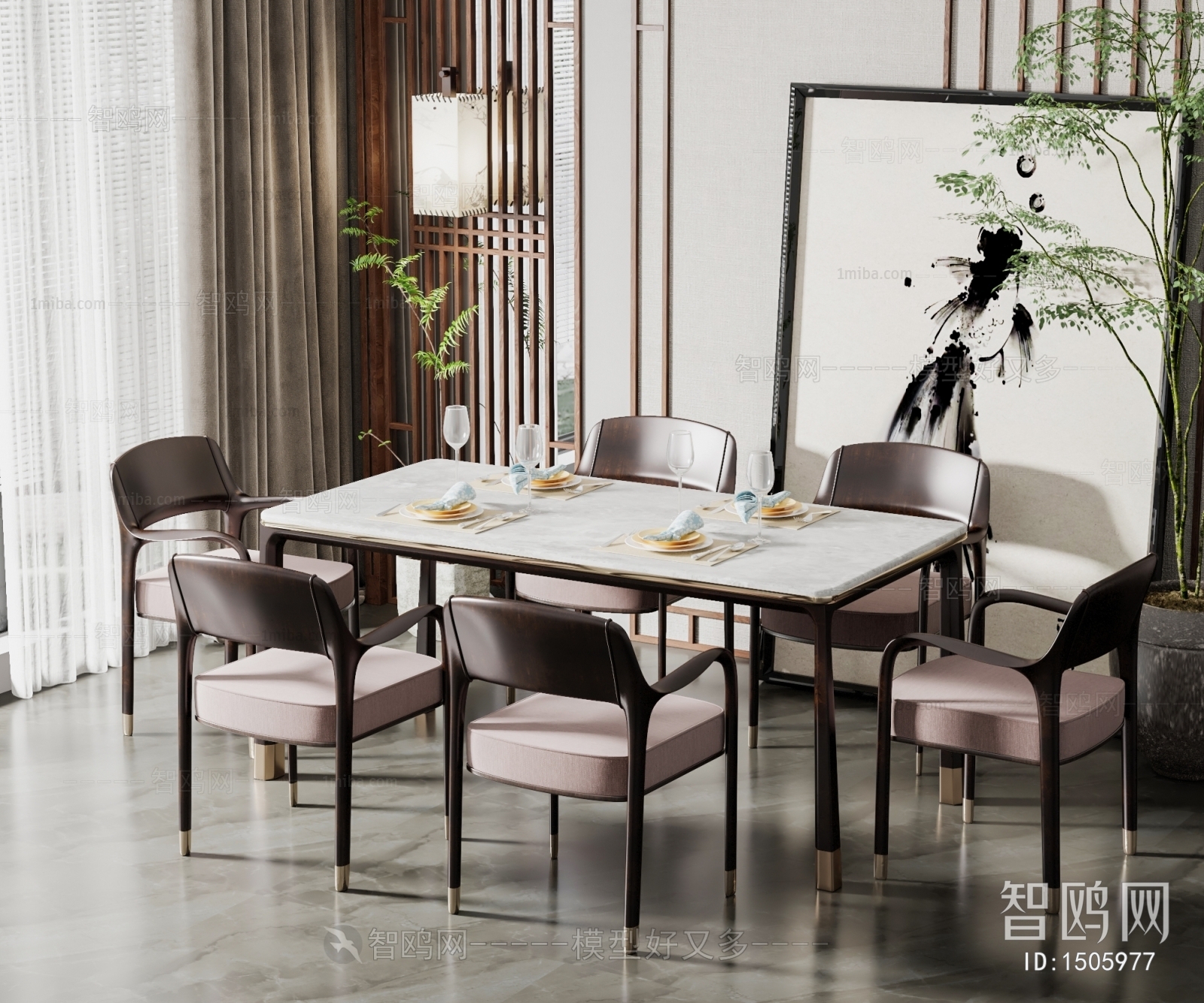 新中式长方形餐桌椅