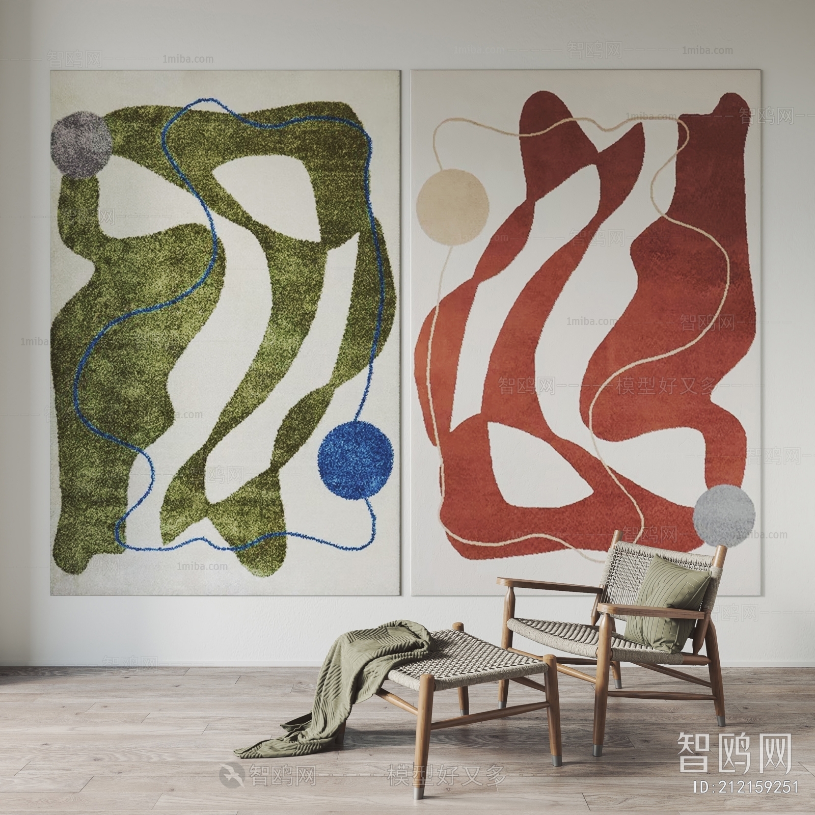 现代抽象地毯，挂画