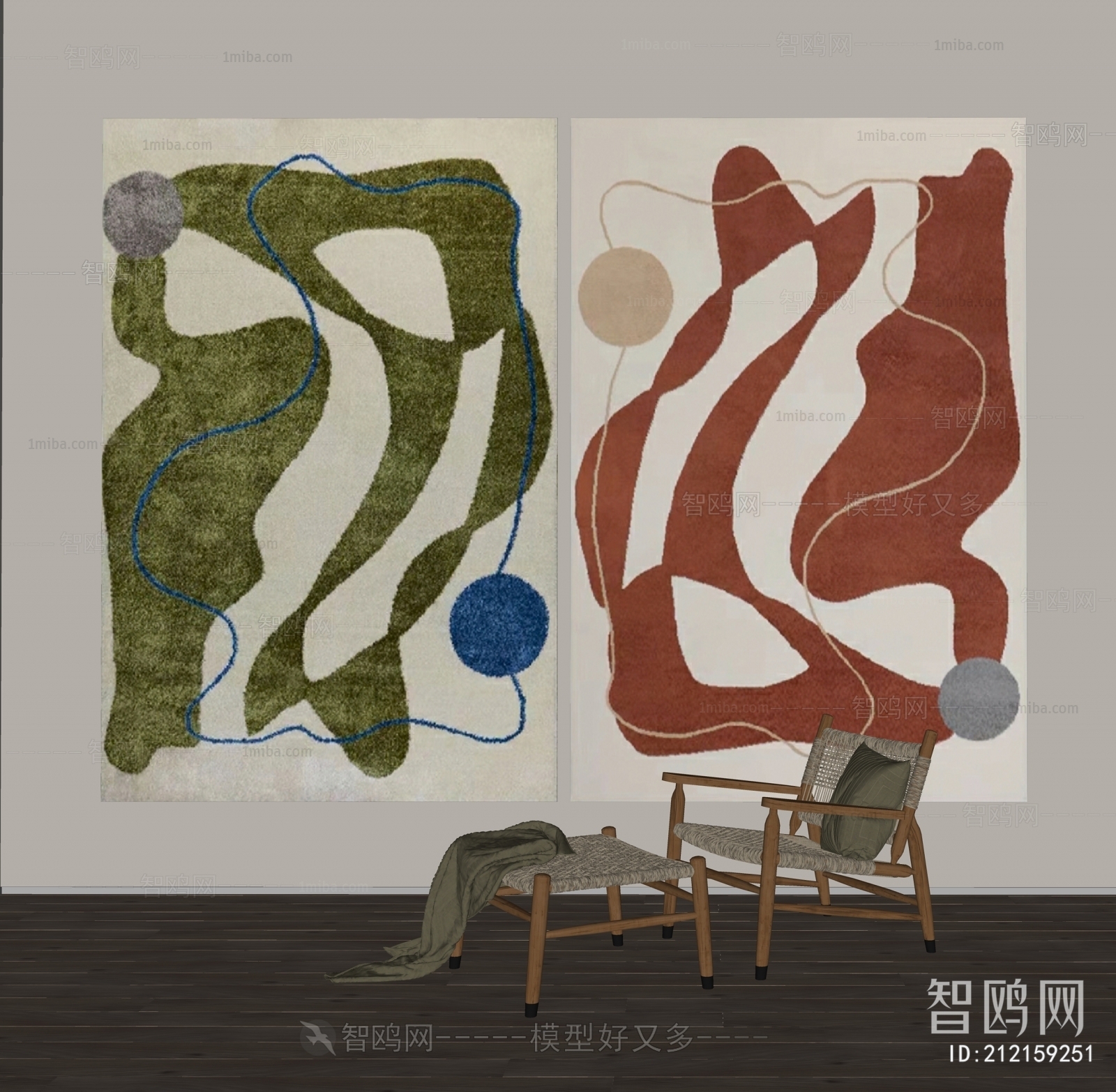 现代抽象地毯，挂画