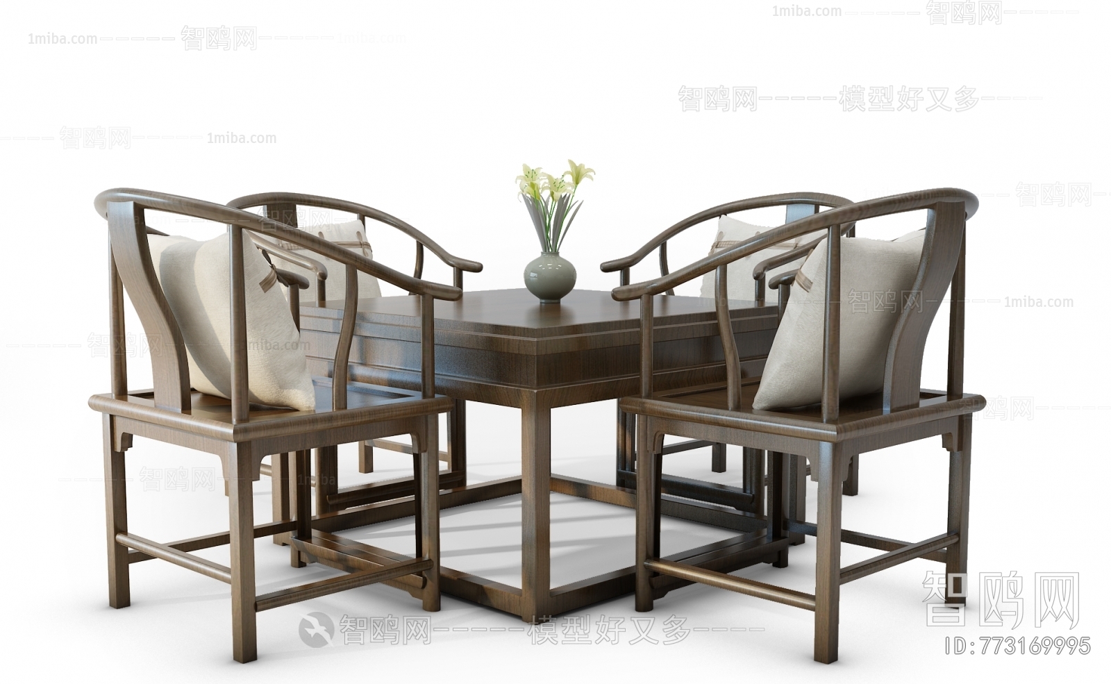 中式餐桌圈椅组合