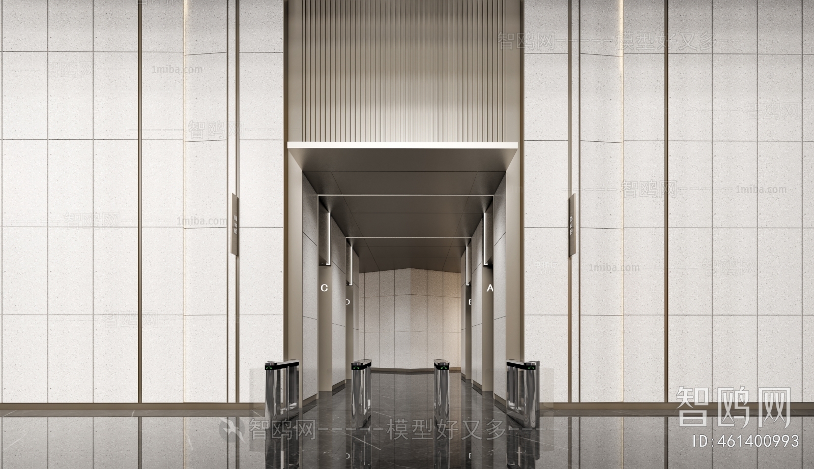 多场景-现代办公前台大厅+电梯厅