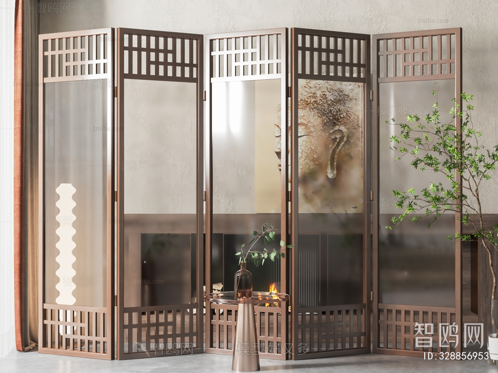 New Chinese Style Glass Screen Partition