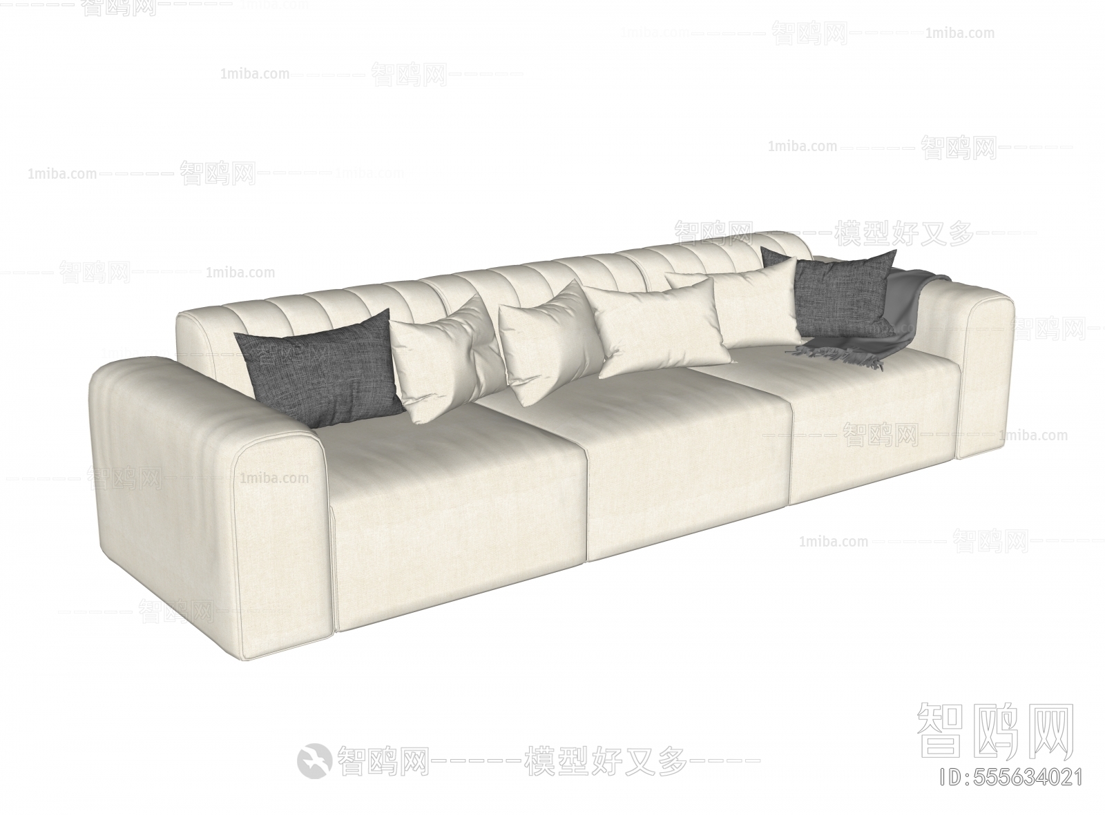 现代白色布艺三人沙发