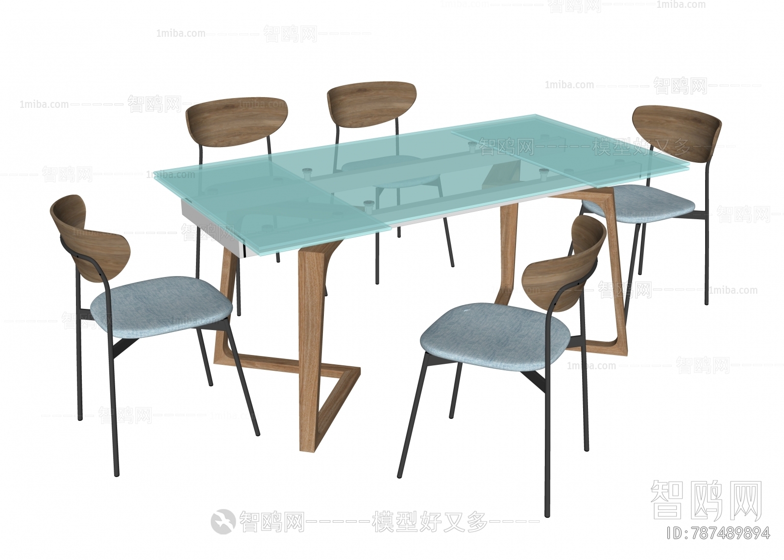 北欧长方形玻璃台面餐桌椅