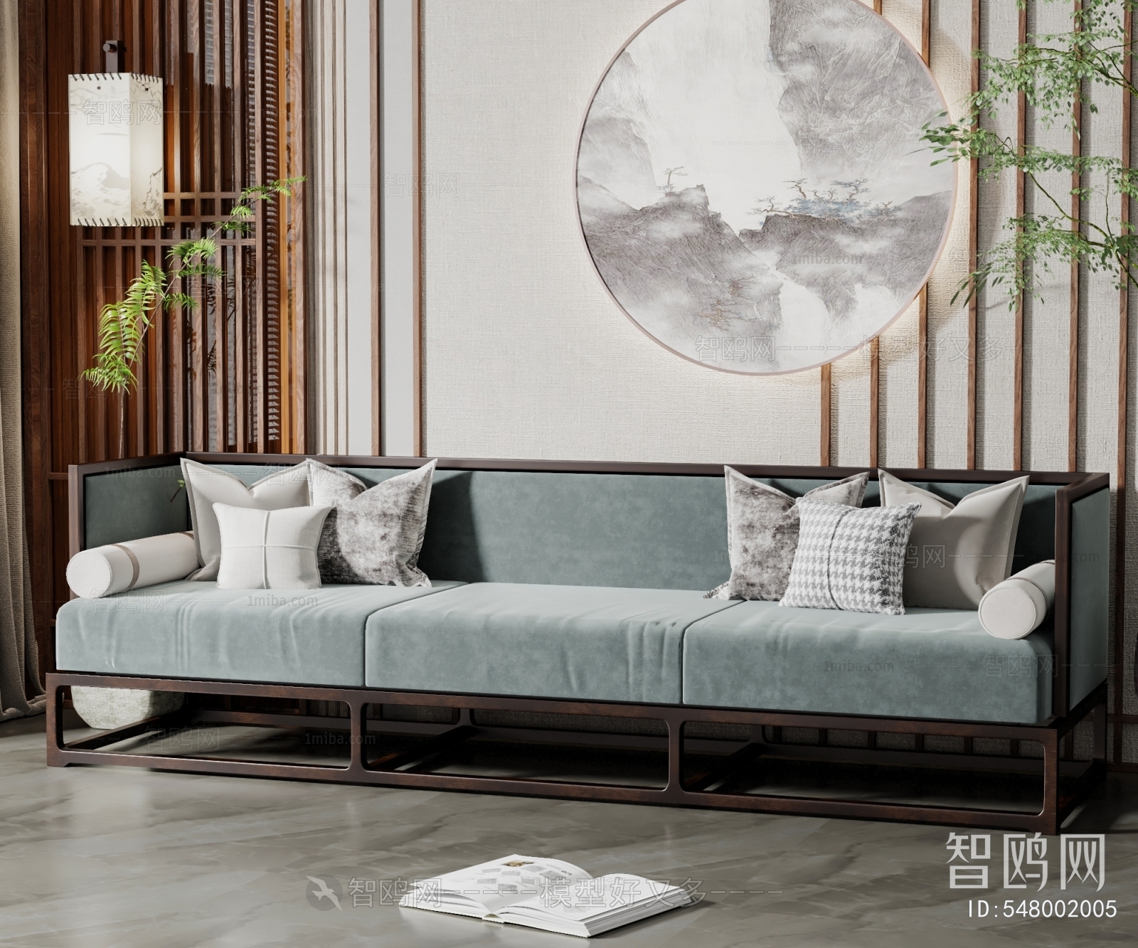 New Chinese Style Three-seat Sofa