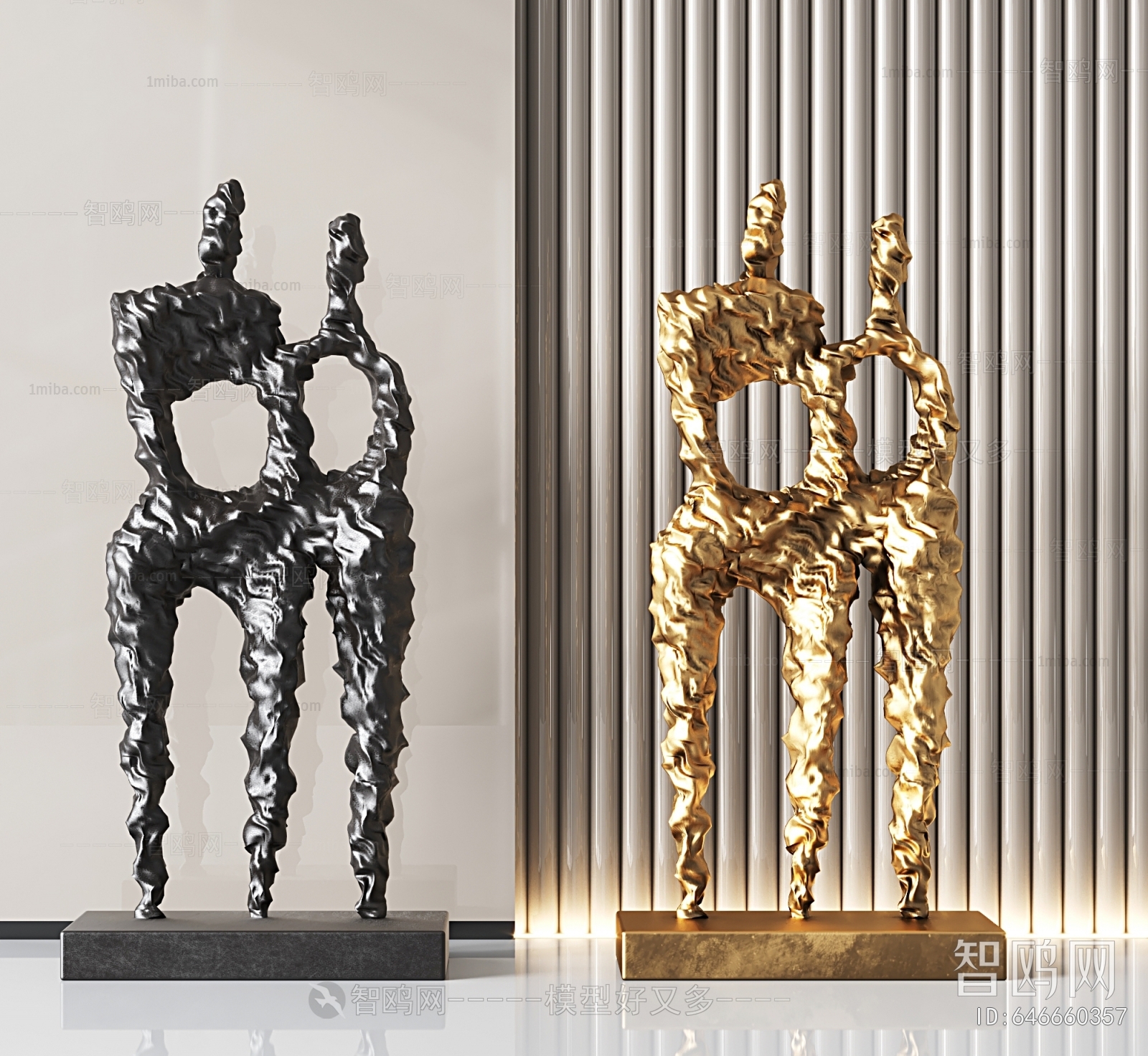 现代金属抽象人物雕塑摆件