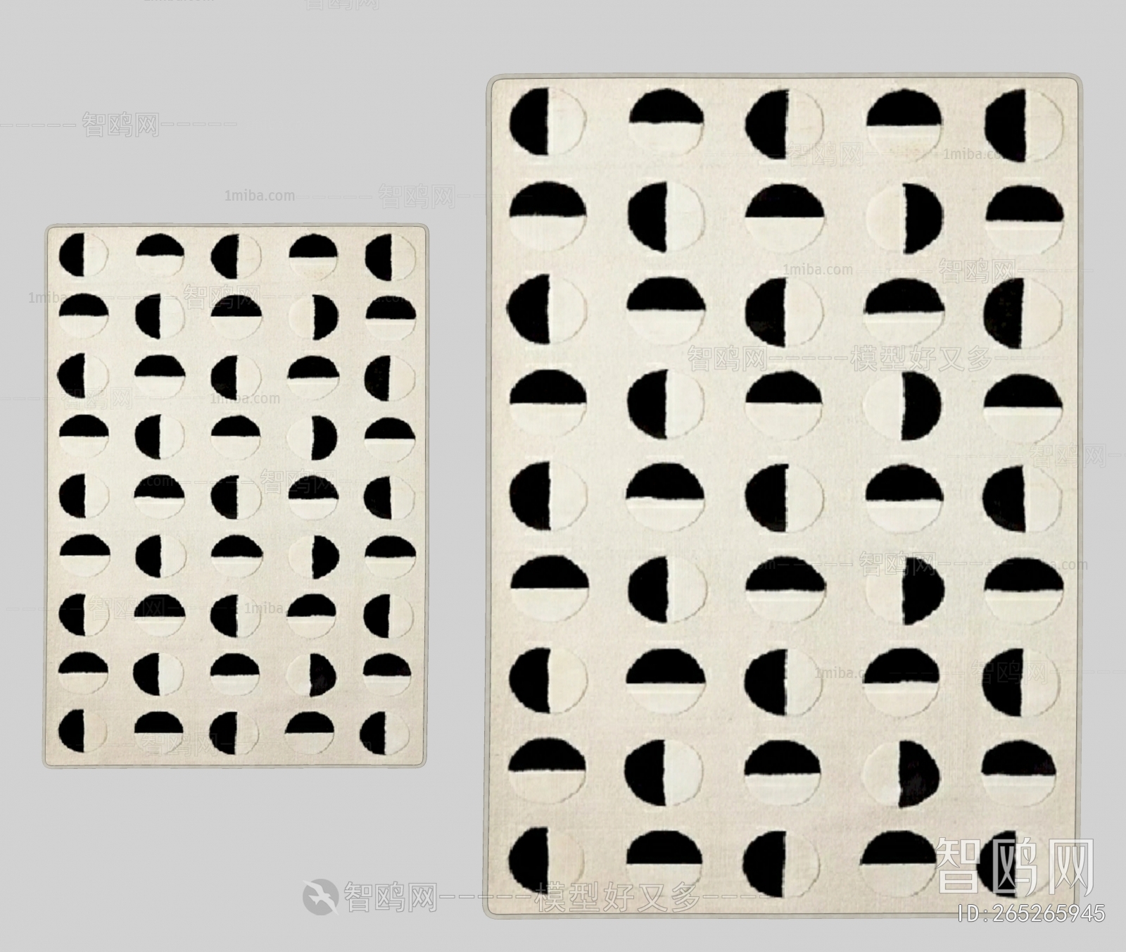 现代几何黑白图案地毯