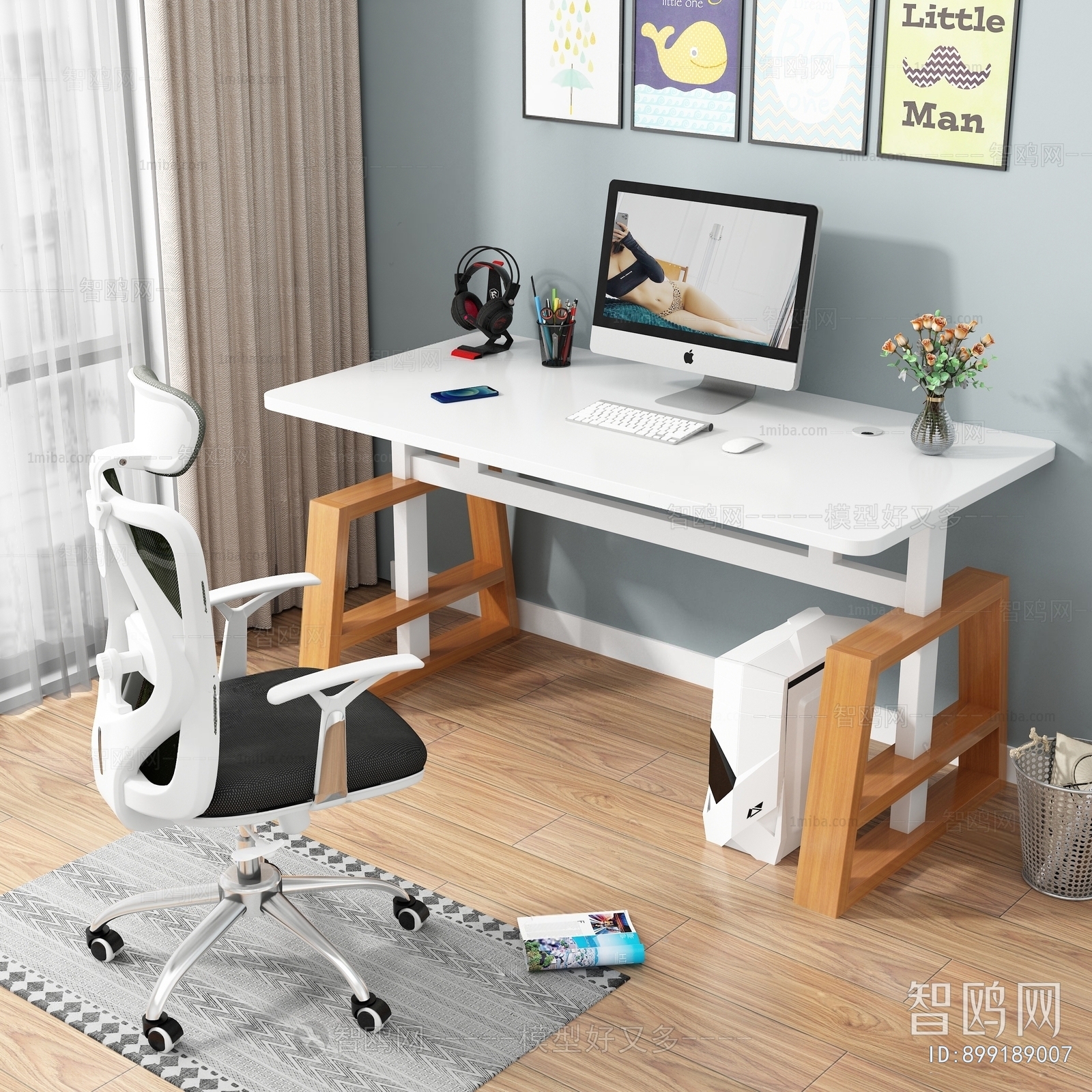 北欧书桌椅3D模型下载