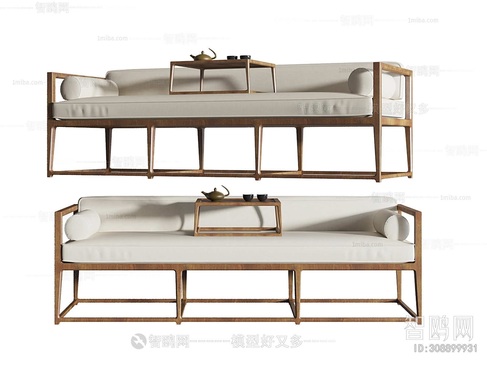 新中式双人沙发，罗汉床