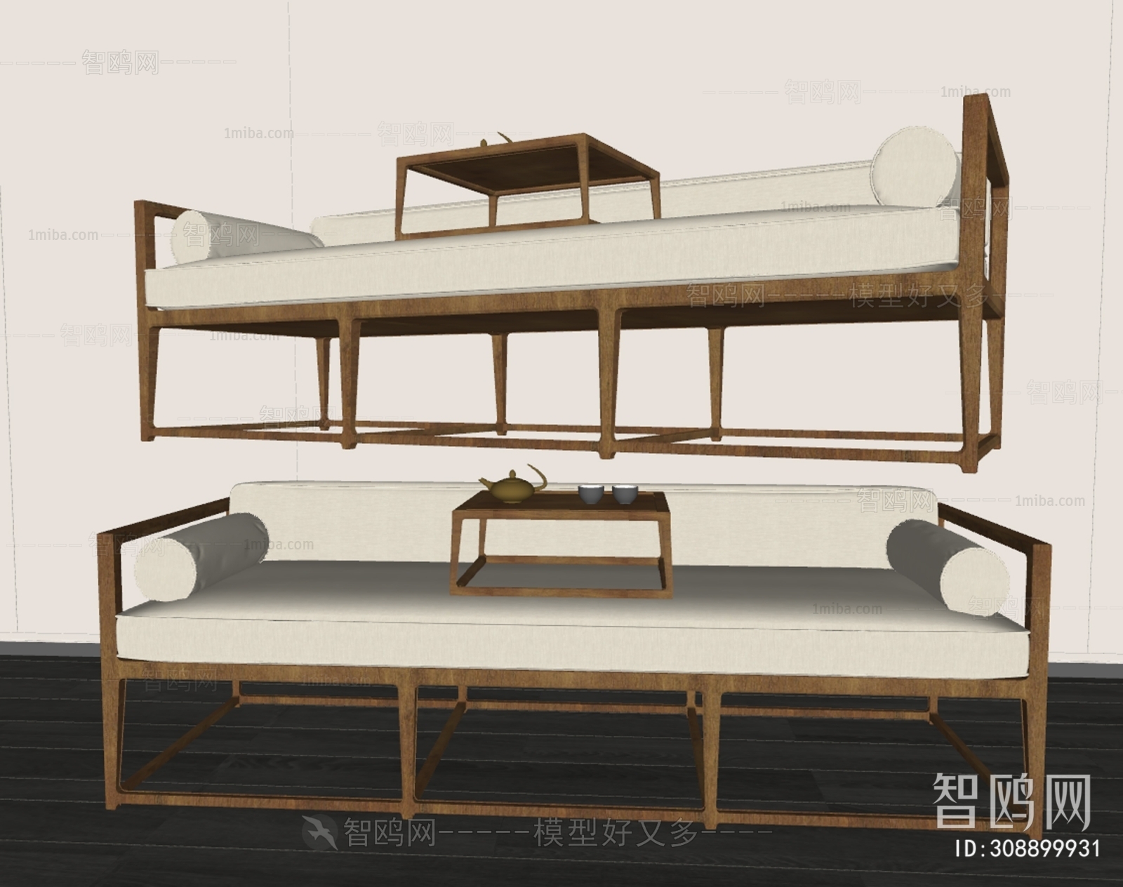 新中式双人沙发，罗汉床