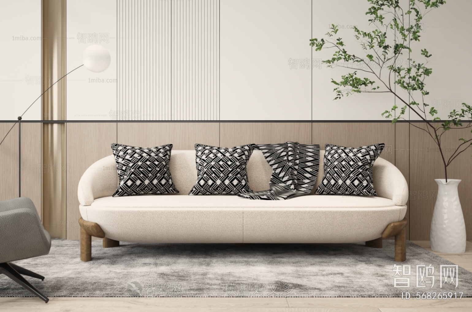 Wabi-sabi Style Three-seat Sofa