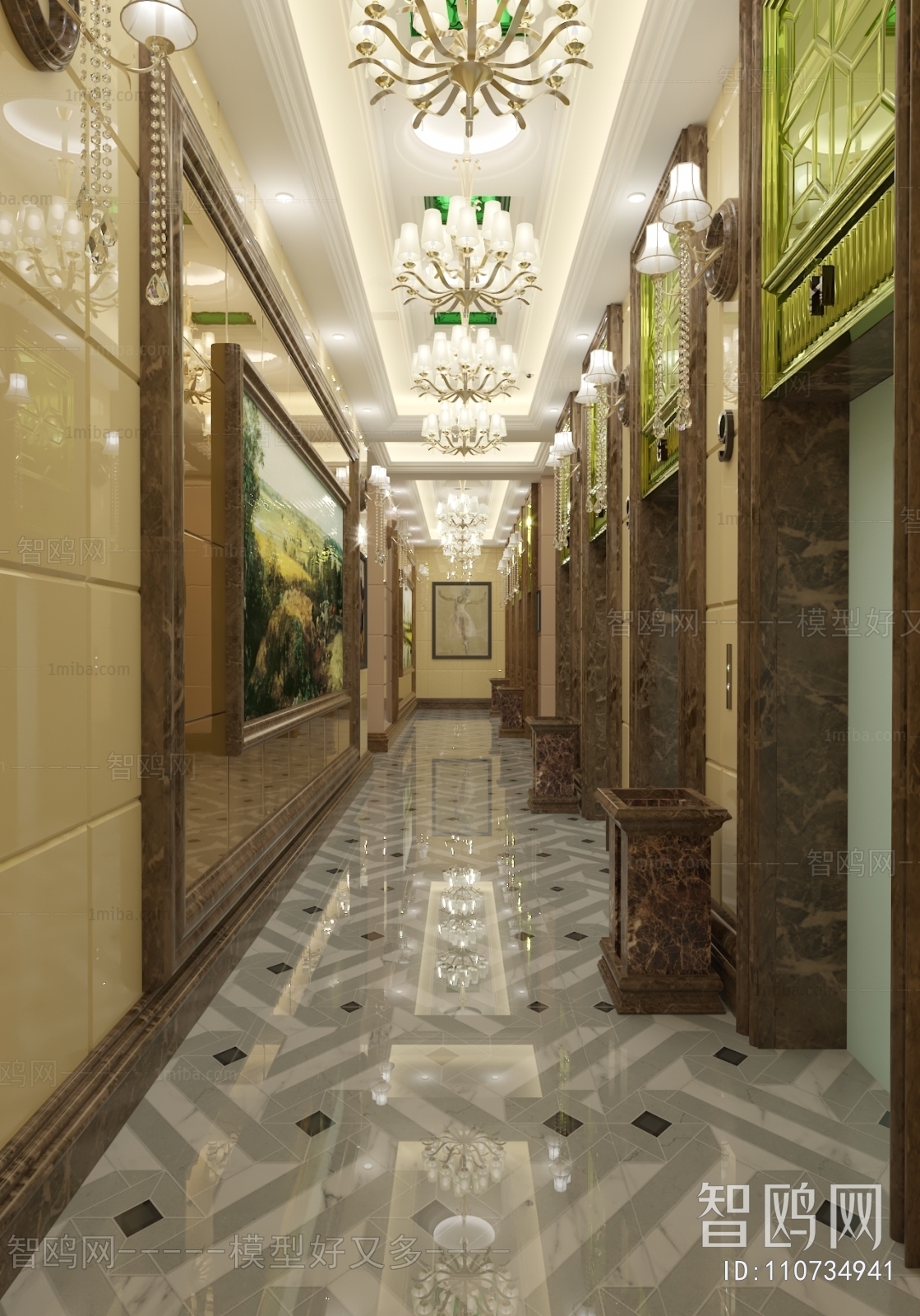 Simple European Style Corridor Elevator Hall