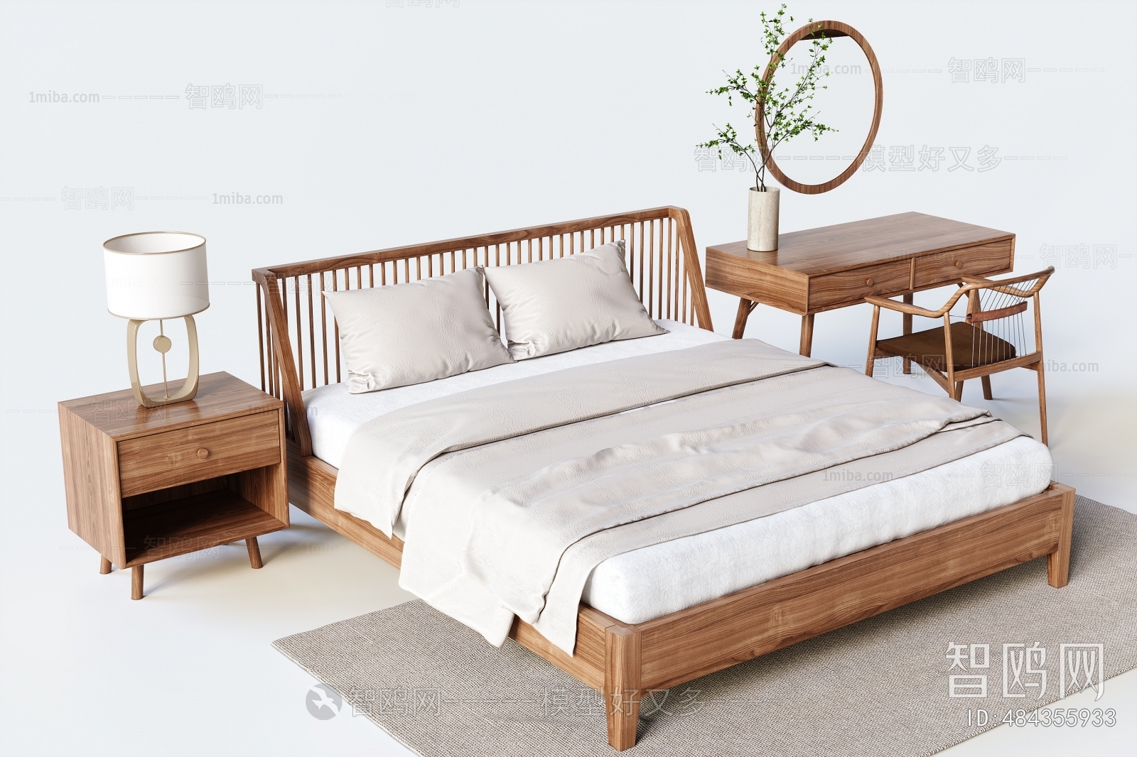 新中式实木双人床