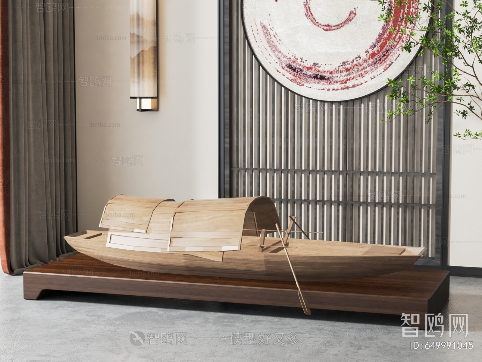 新中式实木船雕塑摆件